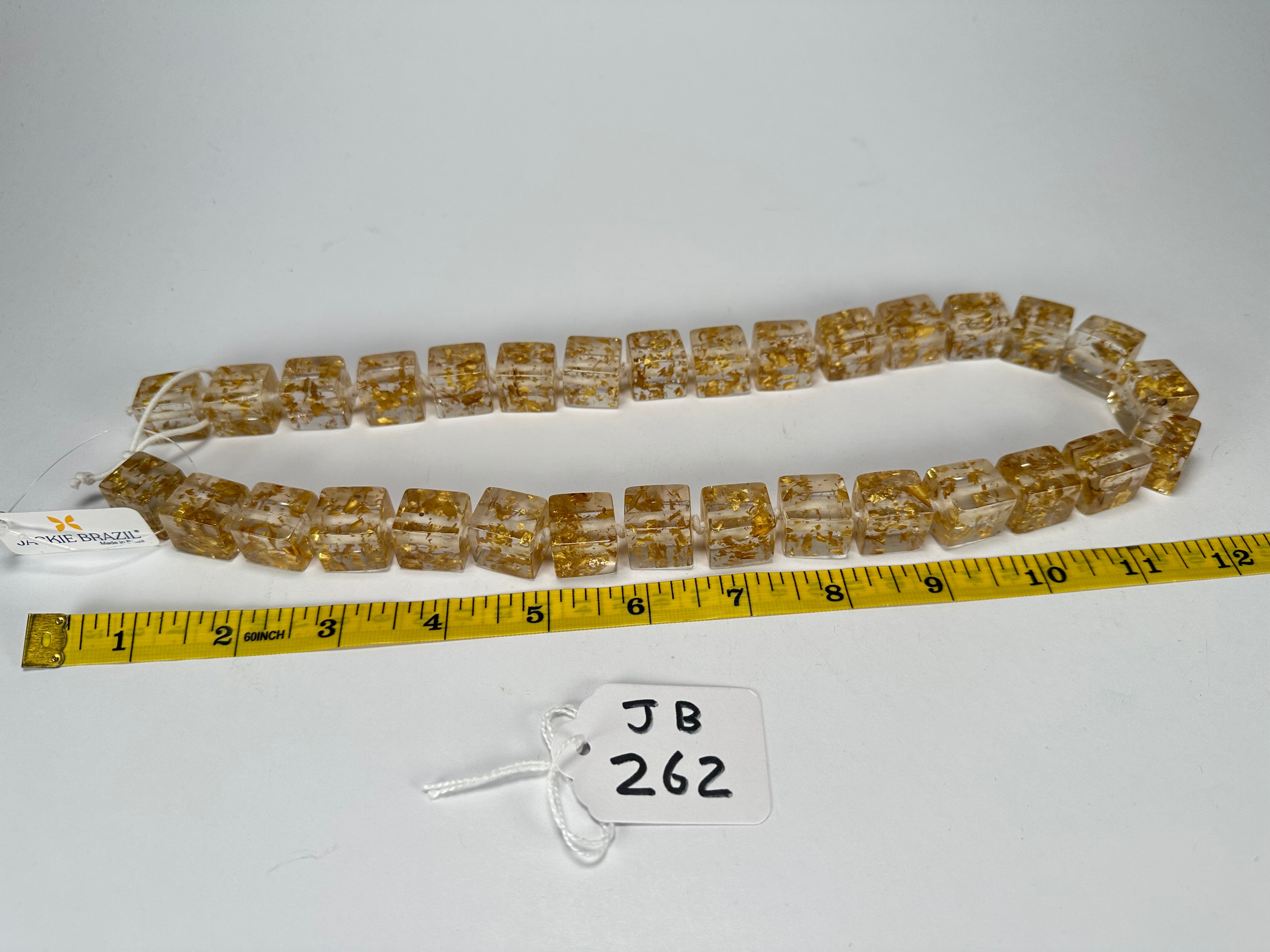 Jackie Brazil "POP" Gold Flakes Liquorice Small Cubes 65cm Necklace ( N0046 )