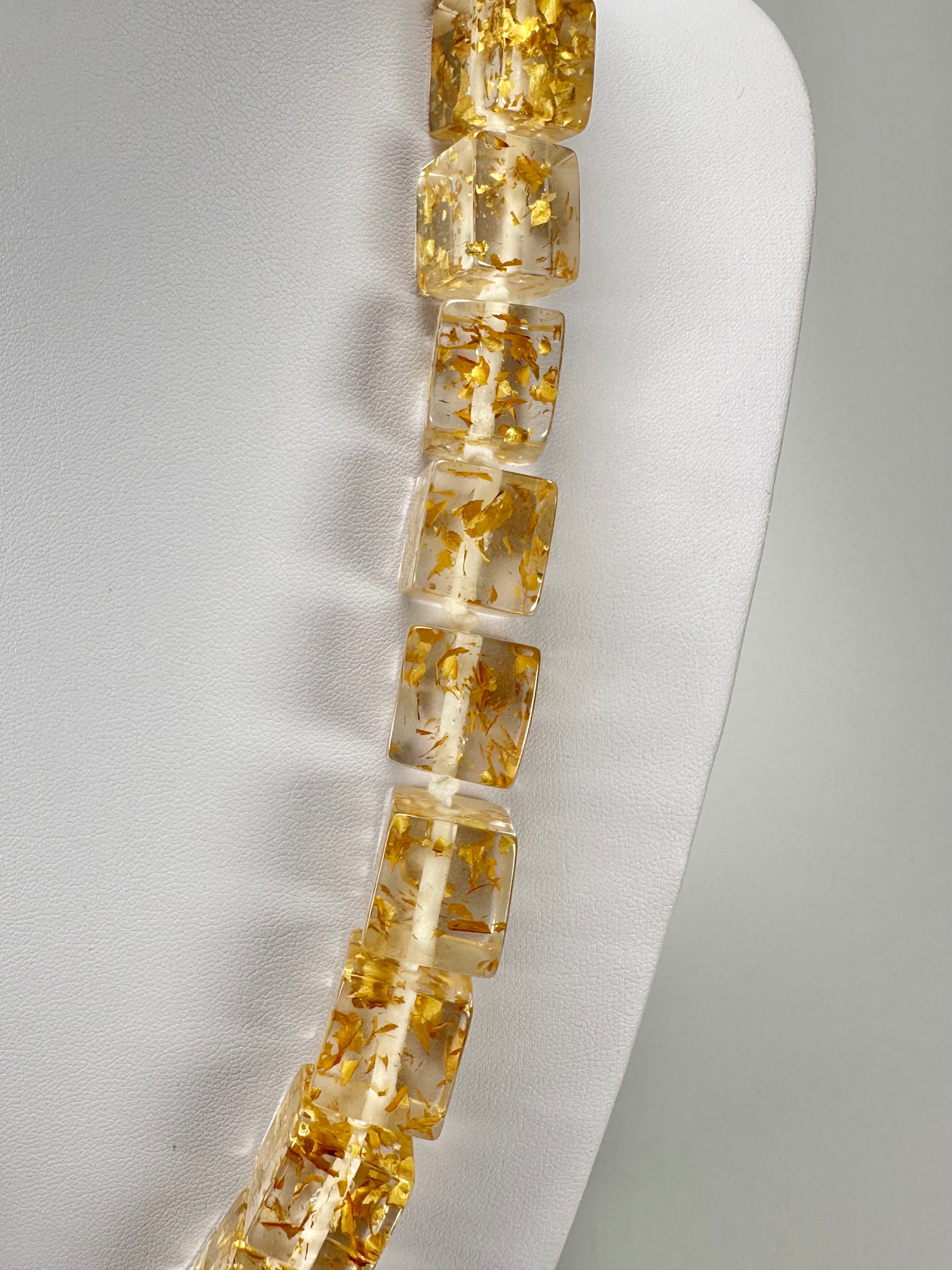 Jackie Brazil "POP" Gold Flakes Liquorice Small Cubes 65cm Necklace ( N0046 )