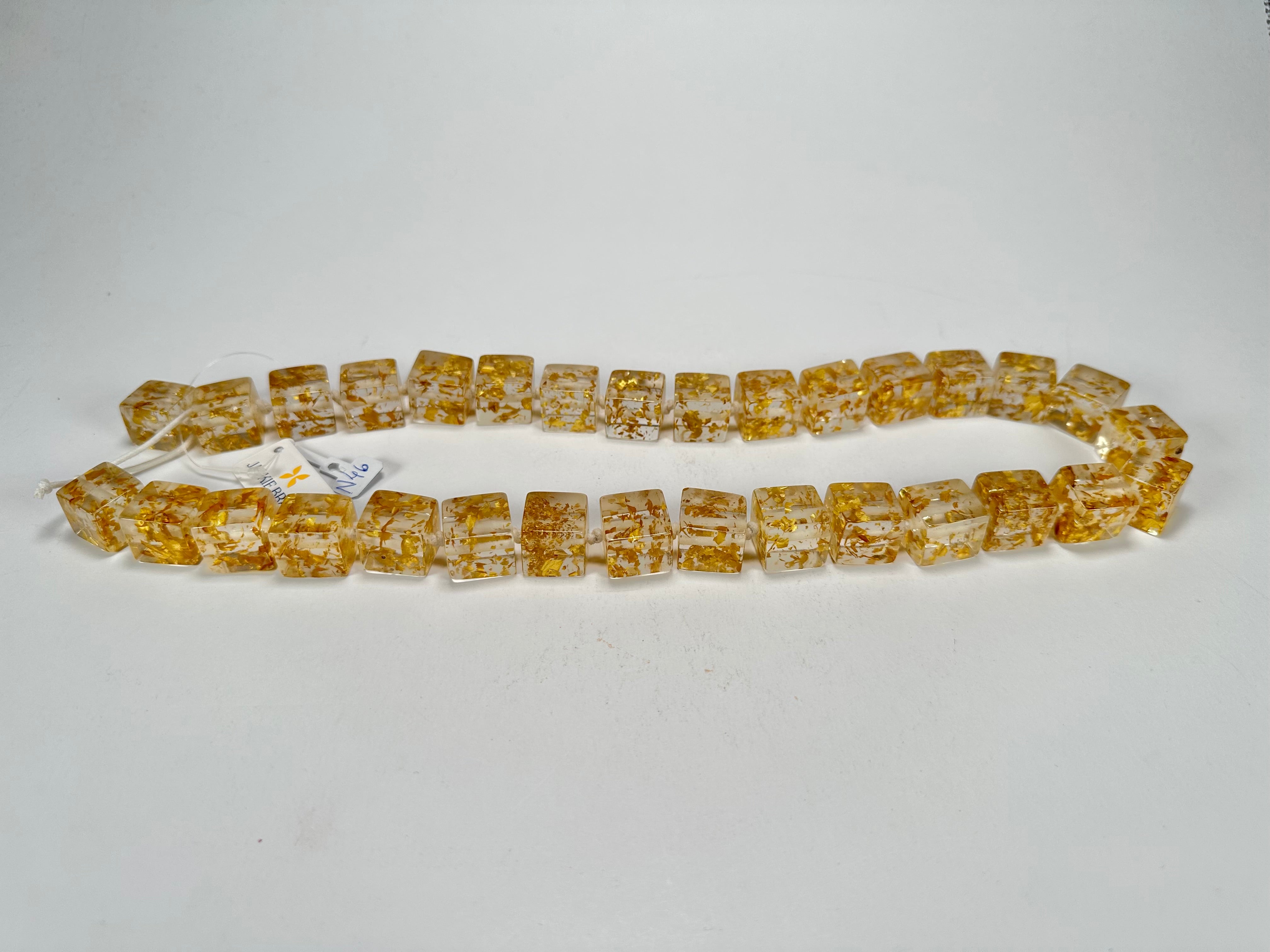 Jackie Brazil "POP" Gold Flakes Liquorice Small Cubes 65cm Necklace ( N0046 )