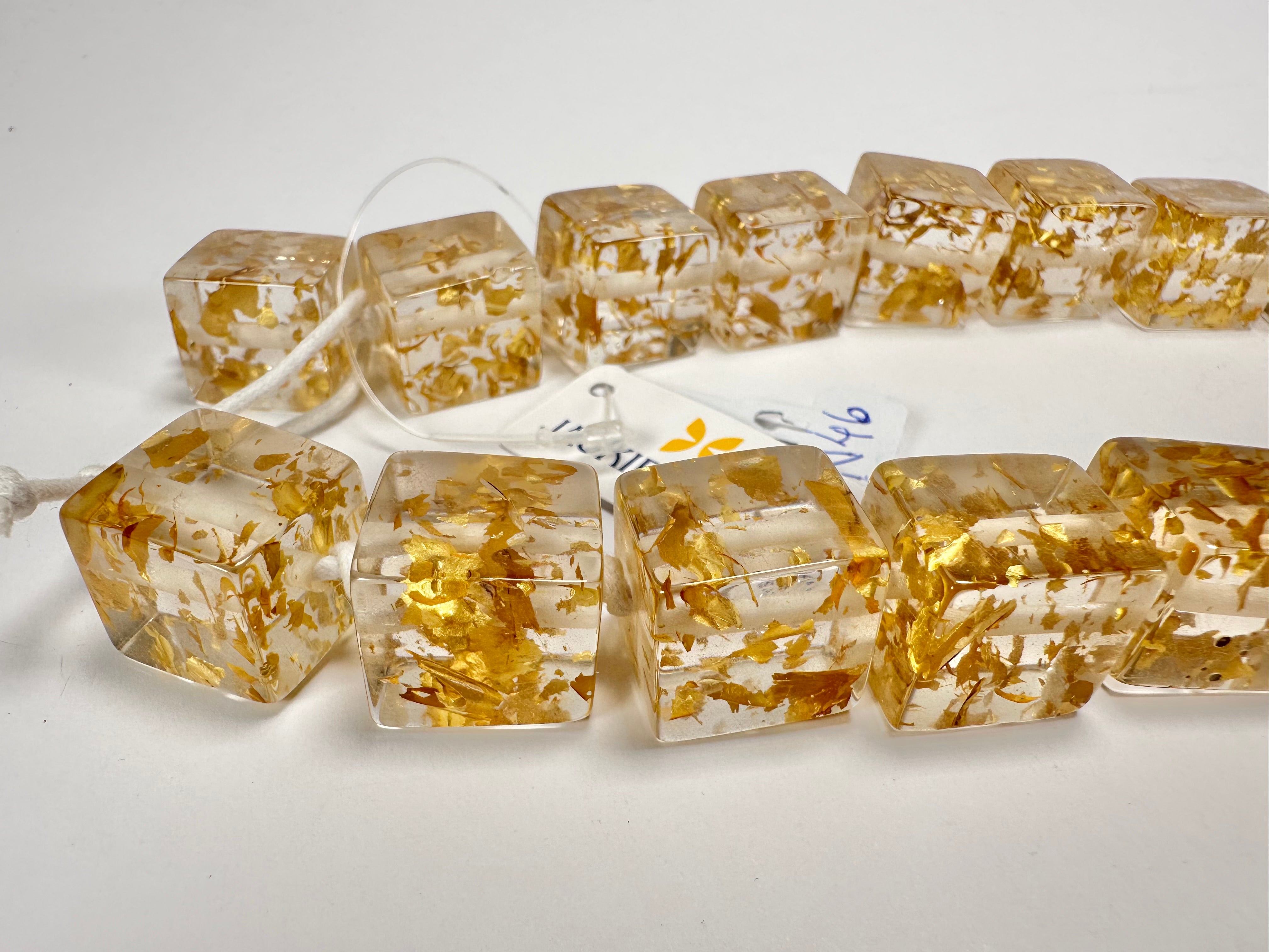 Jackie Brazil "POP" Gold Flakes Liquorice Small Cubes 65cm Necklace ( N0046 )