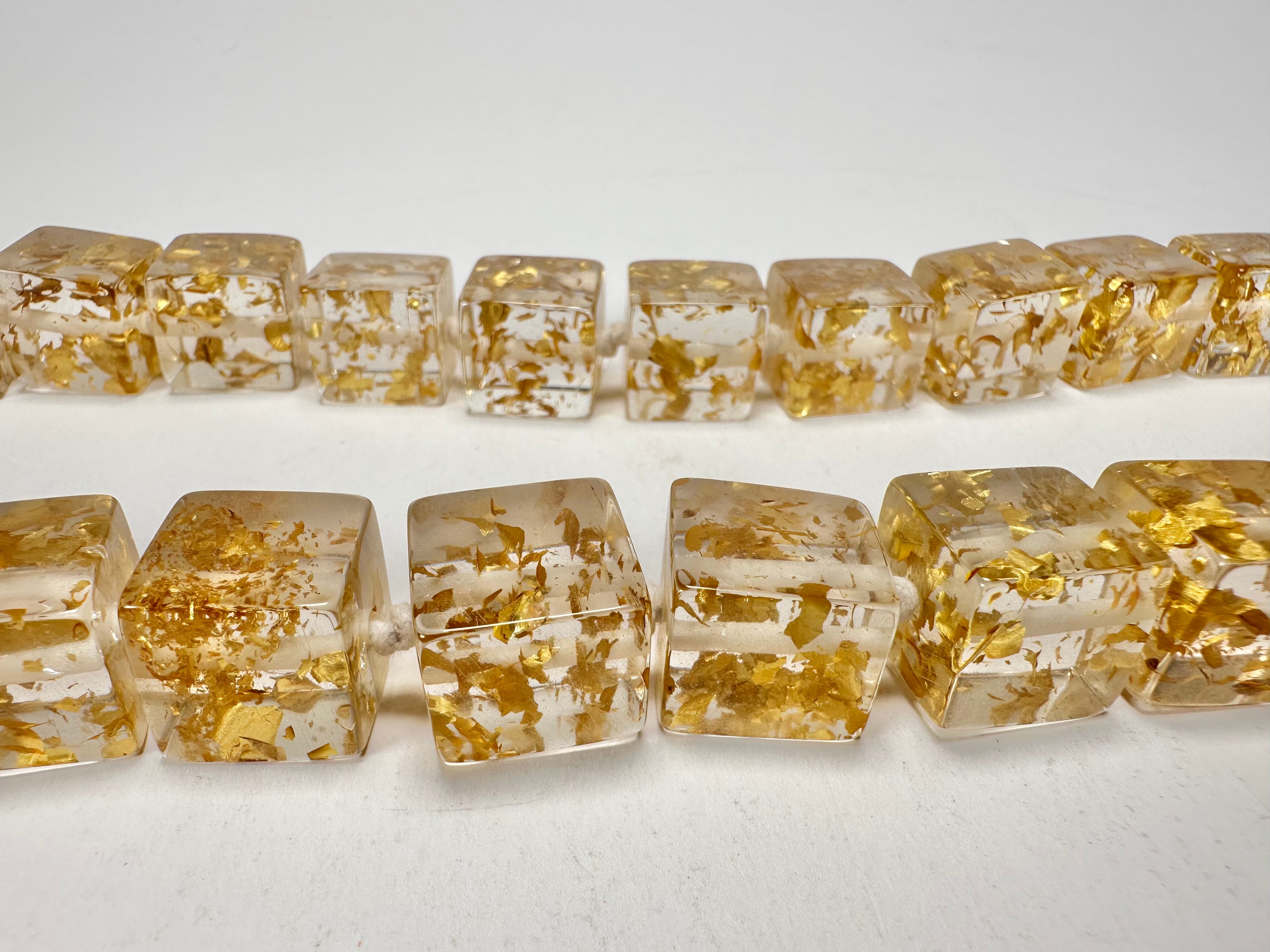 Jackie Brazil "POP" Gold Flakes Liquorice Small Cubes 65cm Necklace ( N0046 )