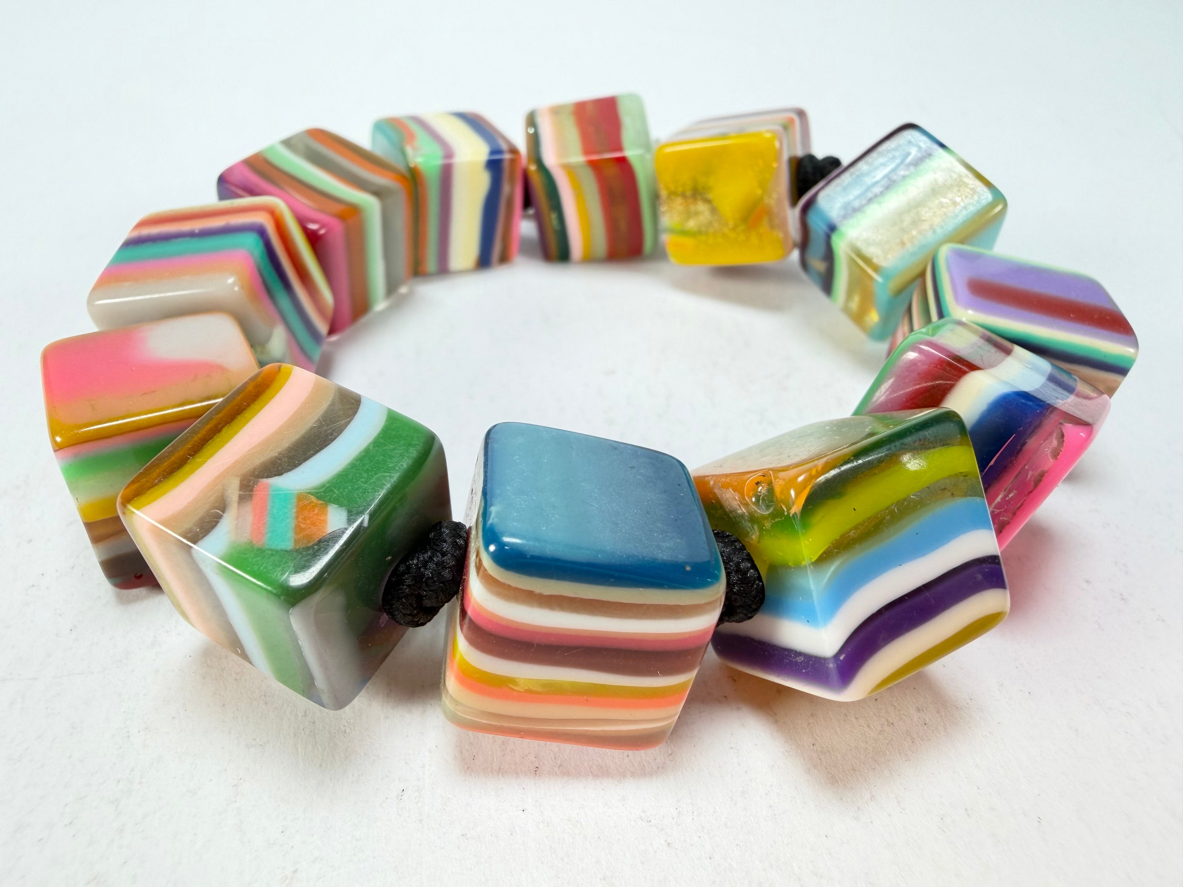Jackie Brazil "POP" Liquorice Mix Colours Small Cubes Bracelet ( B0224 )