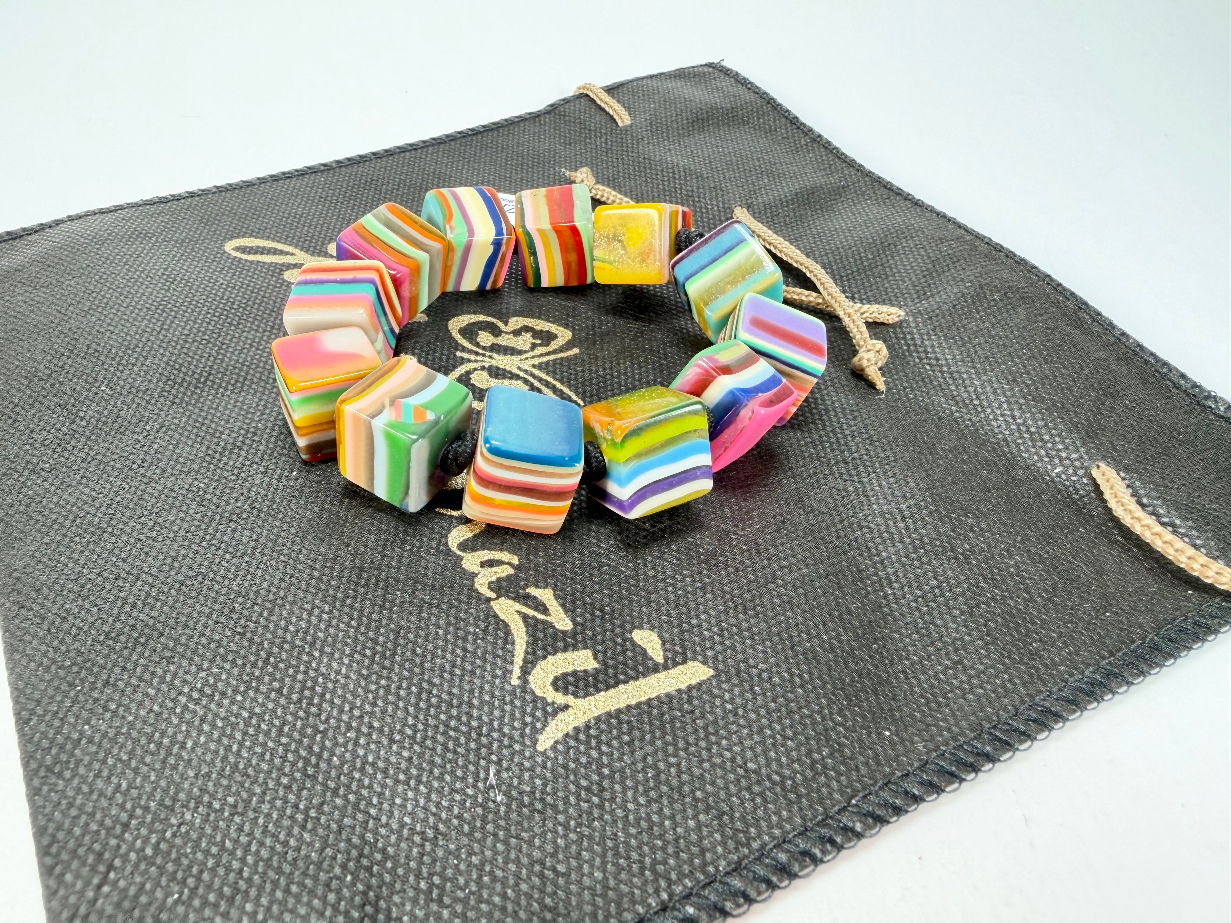 Jackie Brazil "POP" Liquorice Mix Colours Small Cubes Bracelet ( B0224 )