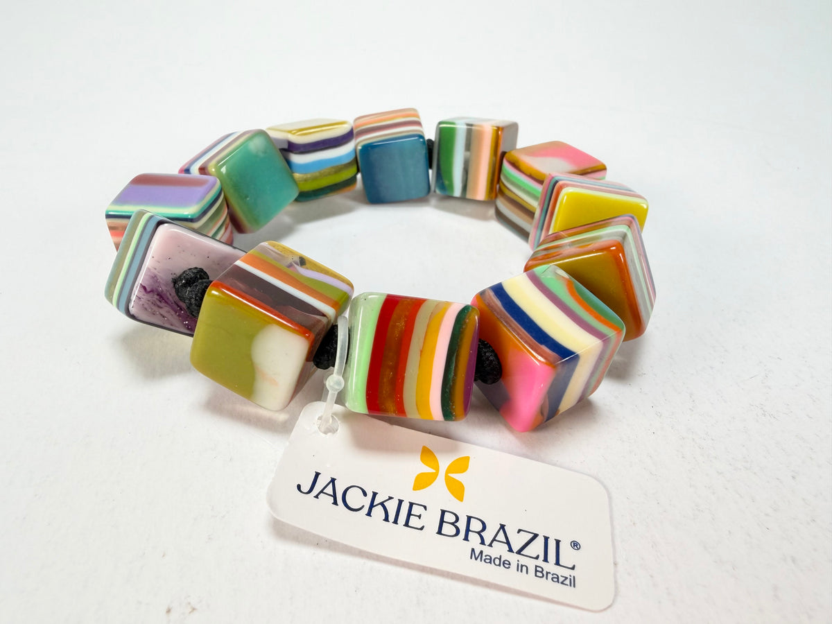 Jackie Brazil "POP" Liquorice Mix Colours Small Cubes Bracelet ( B0224 )