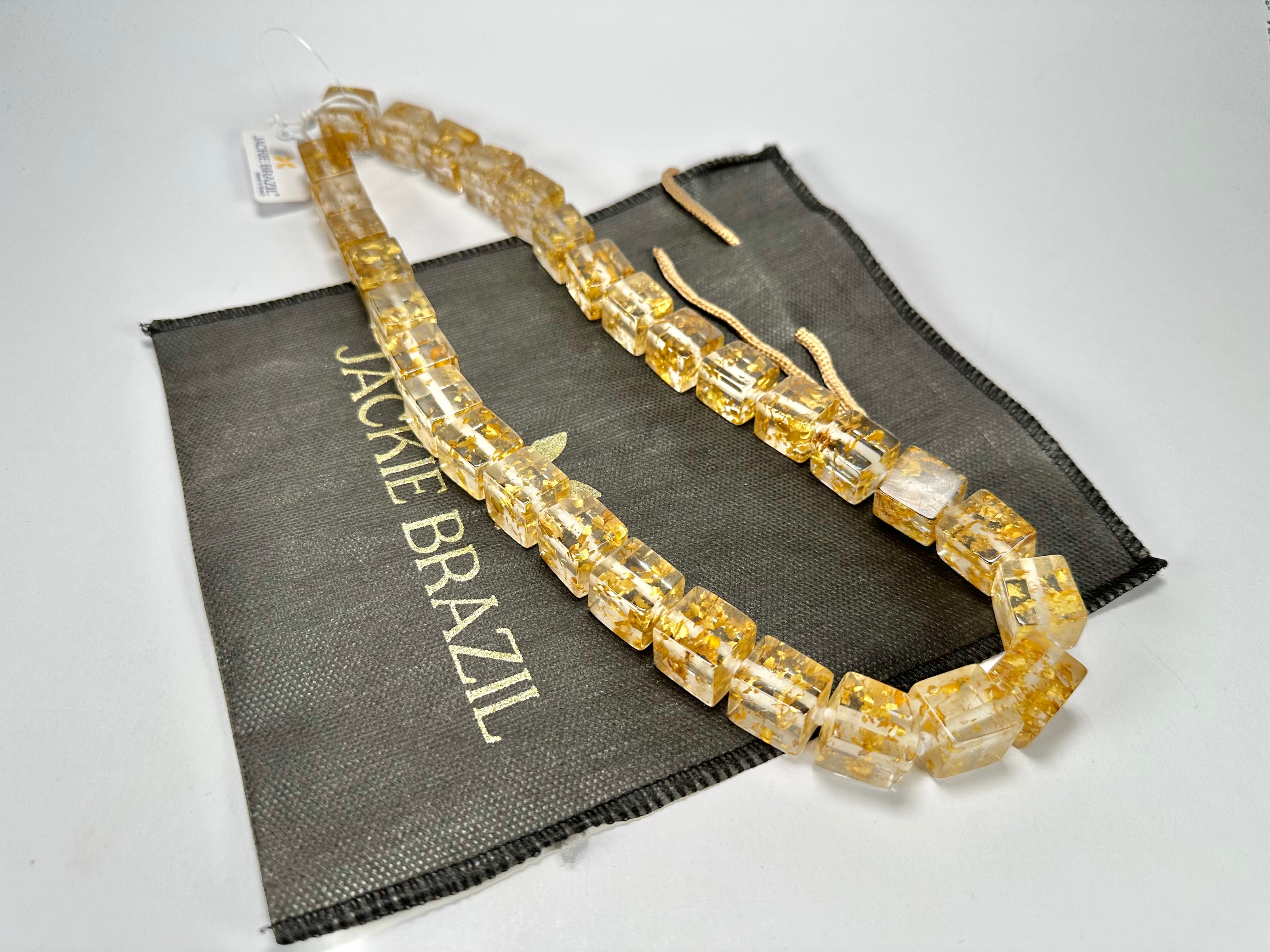 Jackie Brazil "POP" Gold Flakes Liquorice Small Cubes 65cm Necklace ( N0046 )