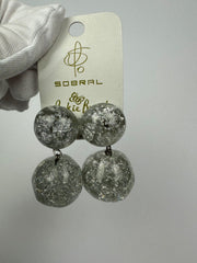 Jackie Brazil "Splendour" Silver Flakes Resin Earrings ( E2495 )