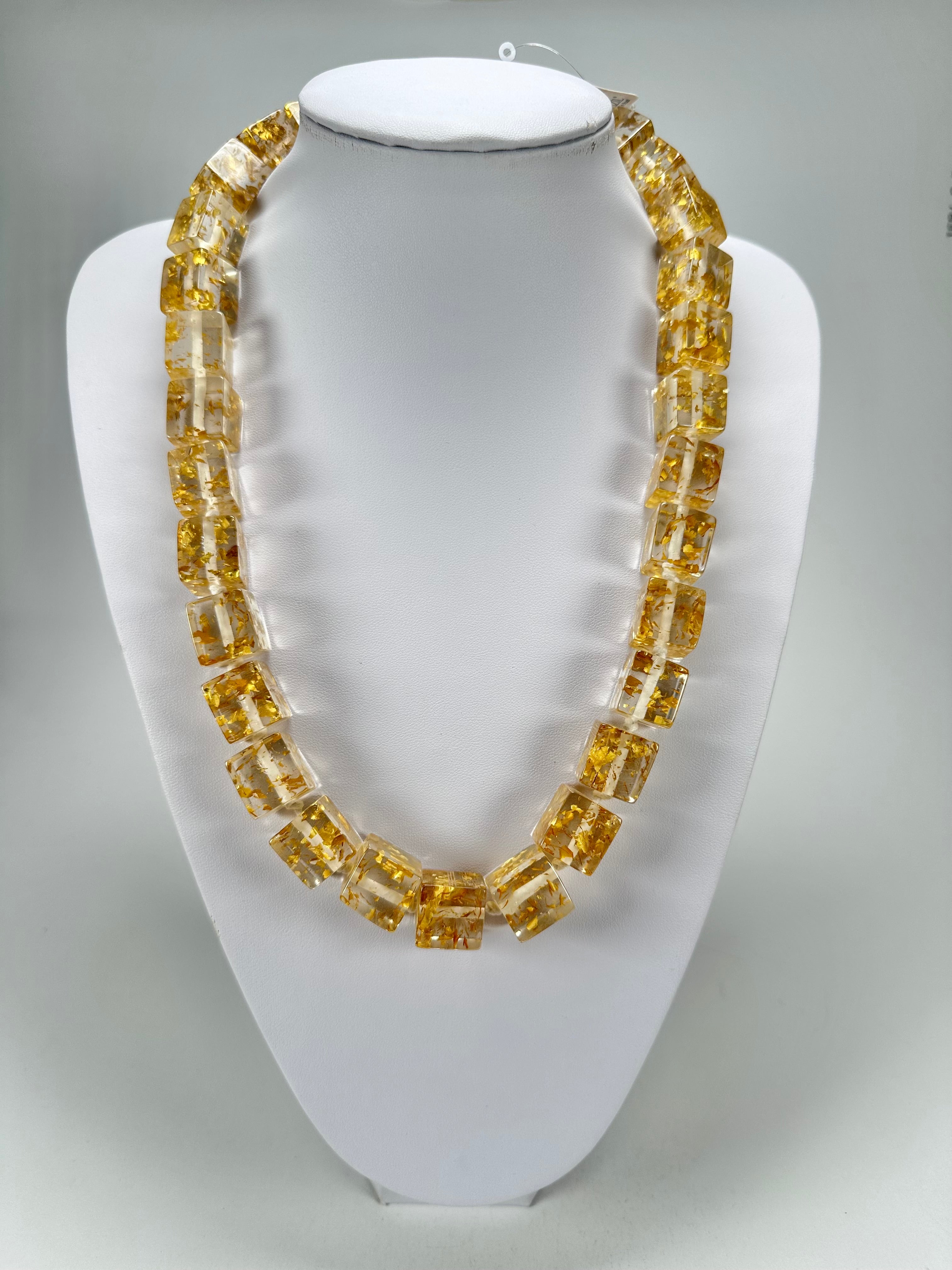 Jackie Brazil "POP" Gold Flakes Liquorice Small Cubes 65cm Necklace ( N0046 )