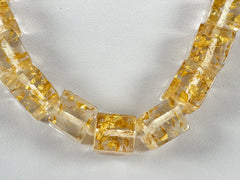 Jackie Brazil "POP" Gold Flakes Liquorice Small Cubes 65cm Necklace ( N0046 )