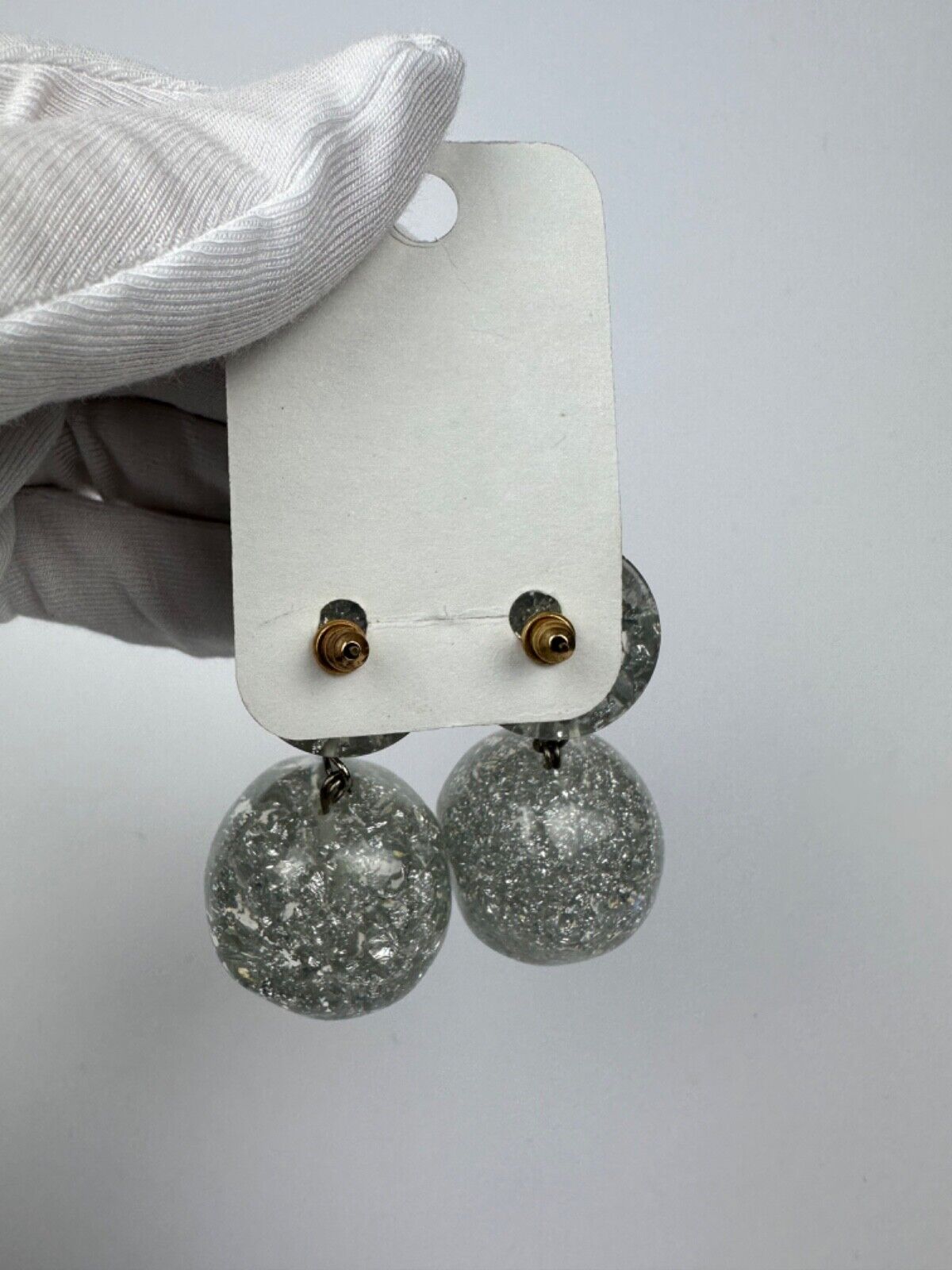 Jackie Brazil "Splendour" Silver Flakes Resin Earrings ( E2495 )