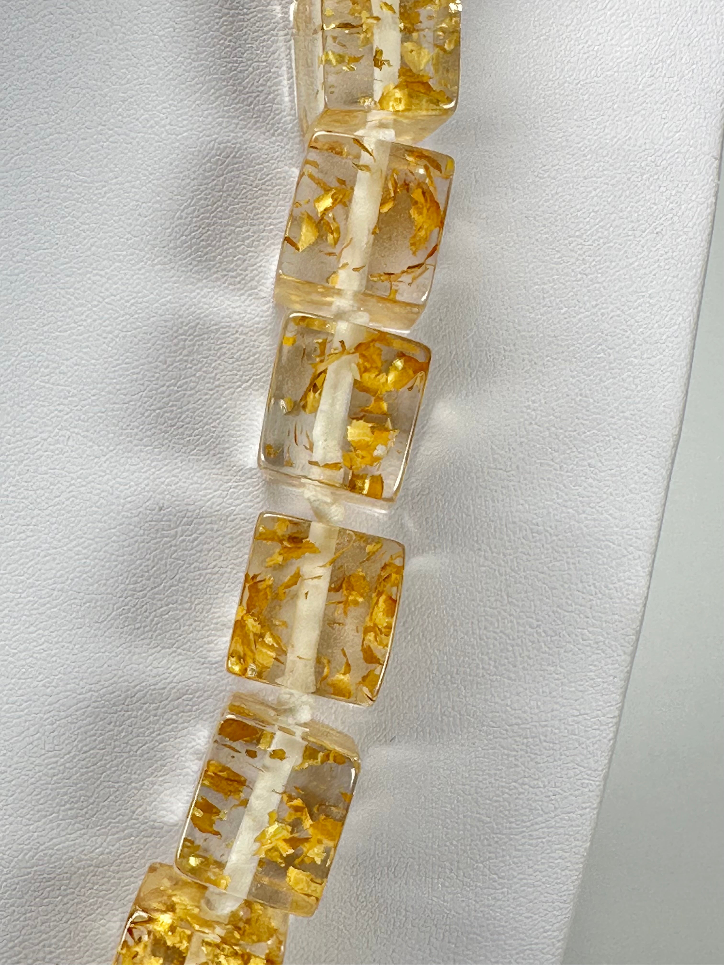 Jackie Brazil "POP" Gold Flakes Liquorice Small Cubes 65cm Necklace ( N0046 )