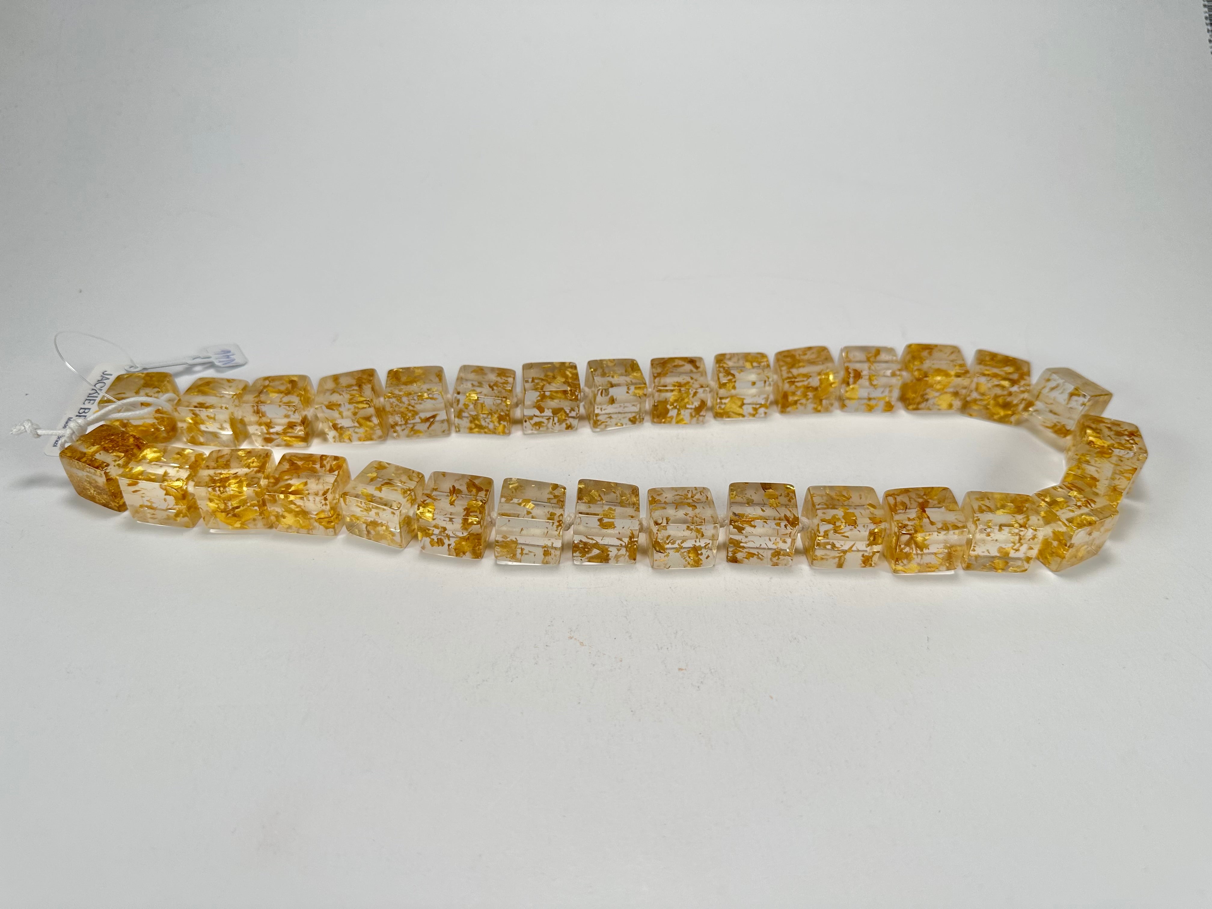 Jackie Brazil "POP" Gold Flakes Liquorice Small Cubes 65cm Necklace ( N0046 )