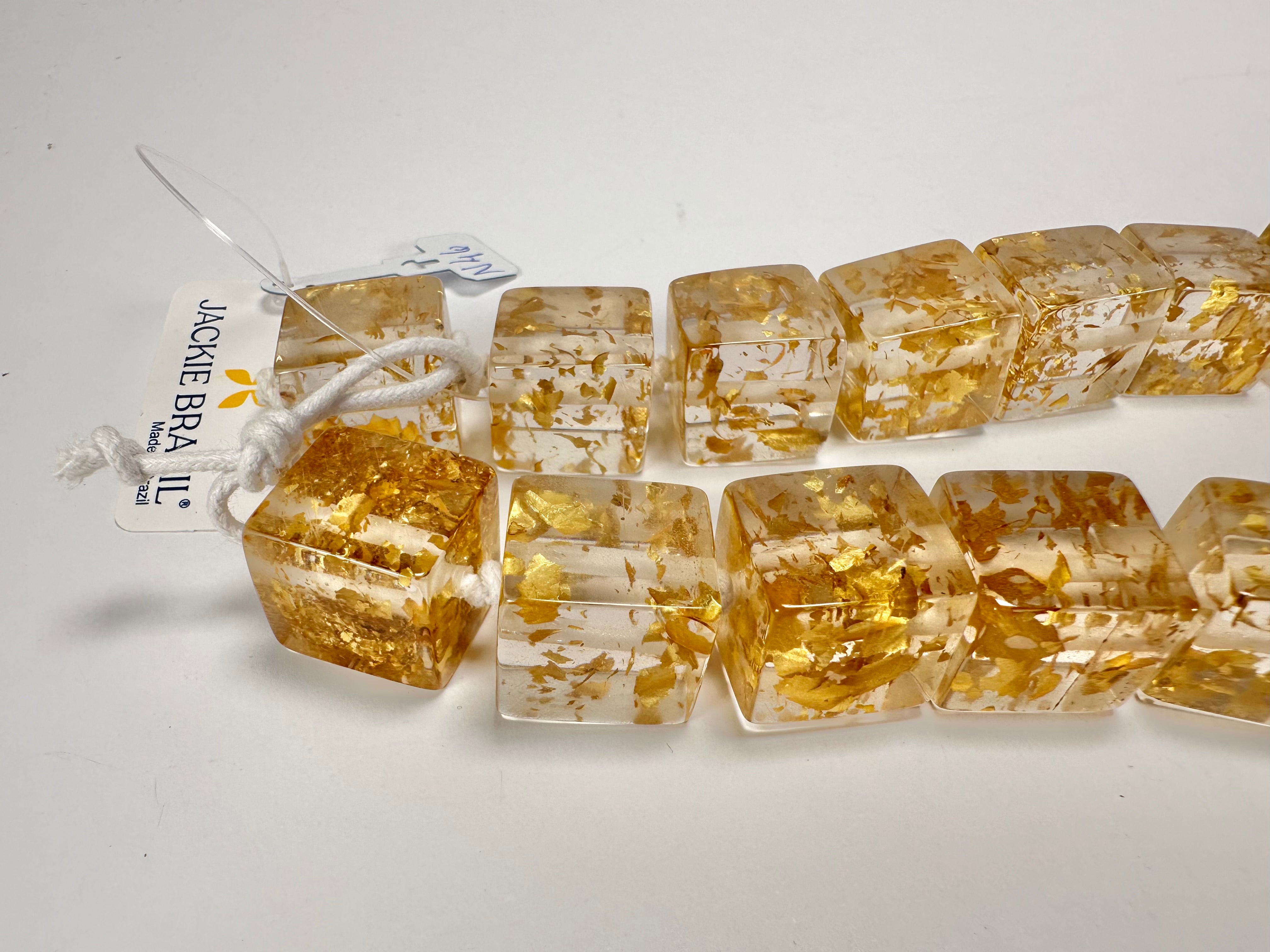 Jackie Brazil "POP" Gold Flakes Liquorice Small Cubes 65cm Necklace ( N0046 )