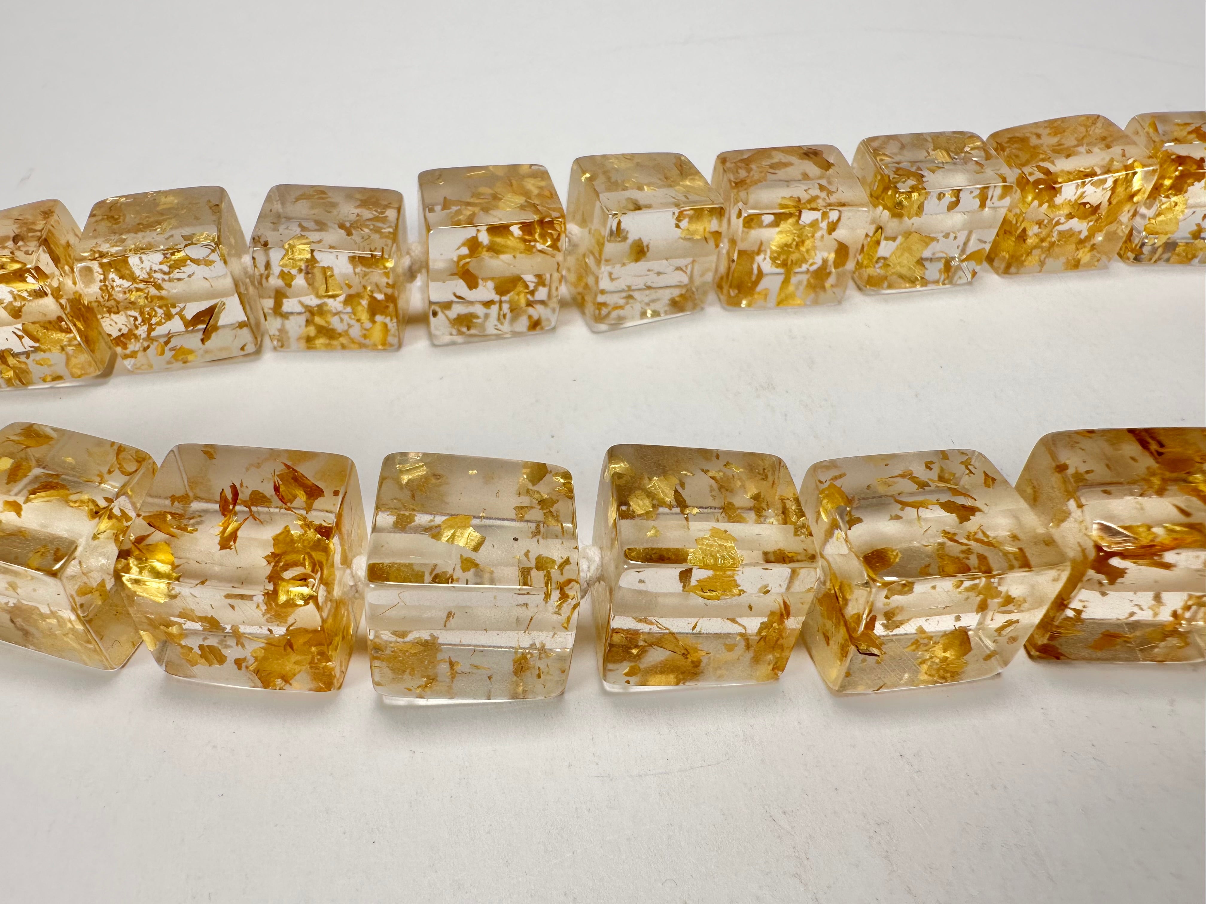 Jackie Brazil "POP" Gold Flakes Liquorice Small Cubes 65cm Necklace ( N0046 )