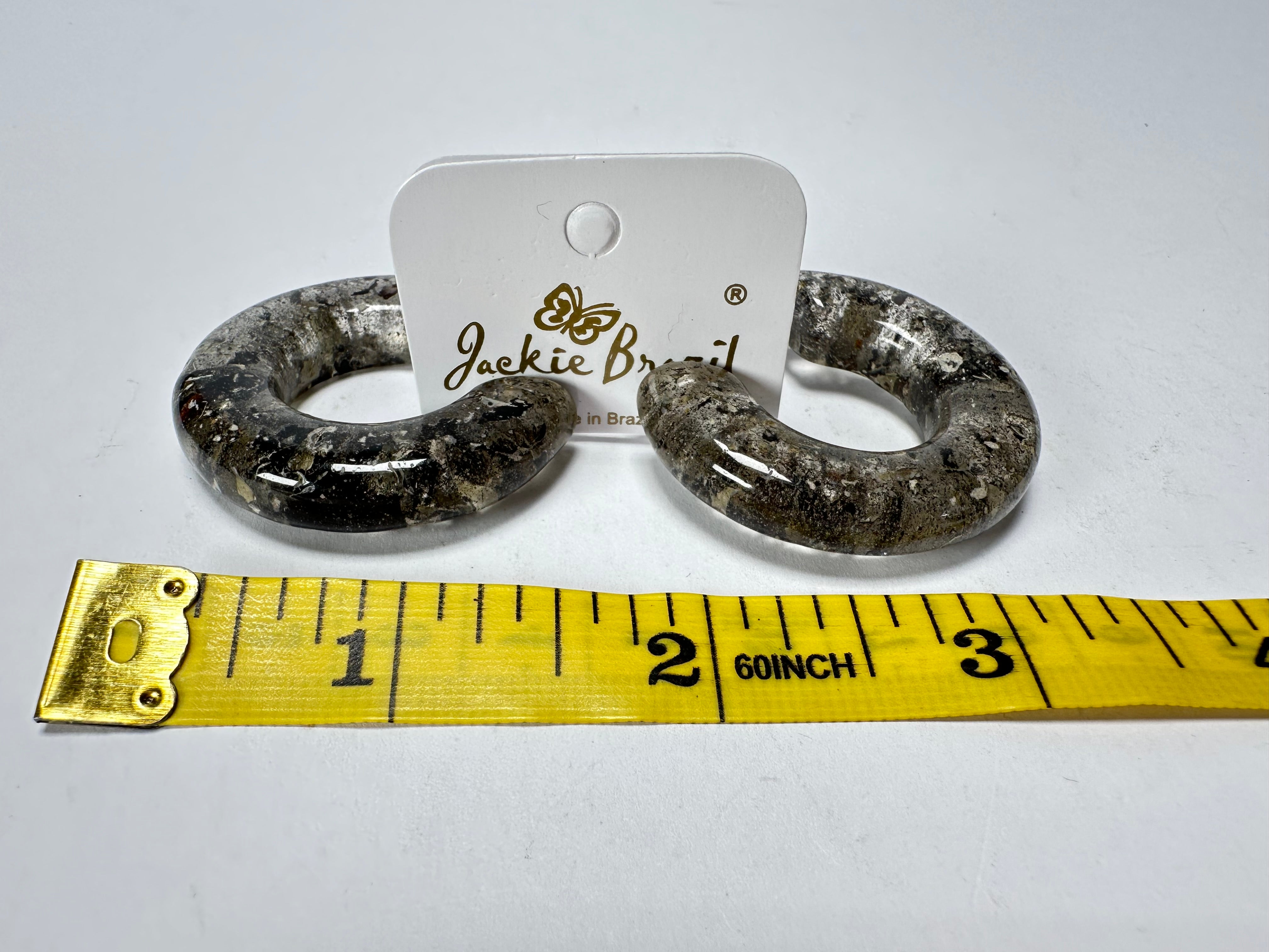 Jackie Brazil "Lucia" Seaweed Thick Half Hoop On Pin Resin Earrings ( E0035 )