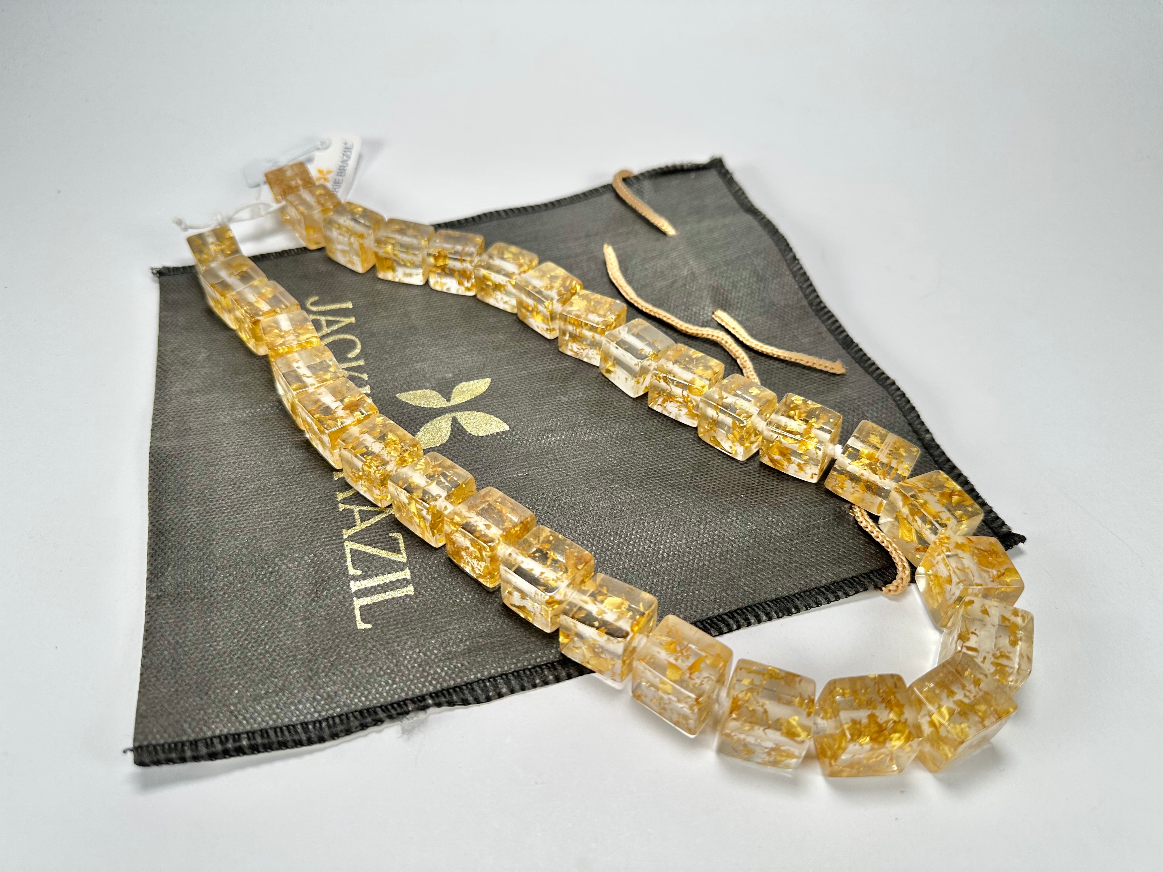 Jackie Brazil "POP" Gold Flakes Liquorice Small Cubes 65cm Necklace ( N0046 )
