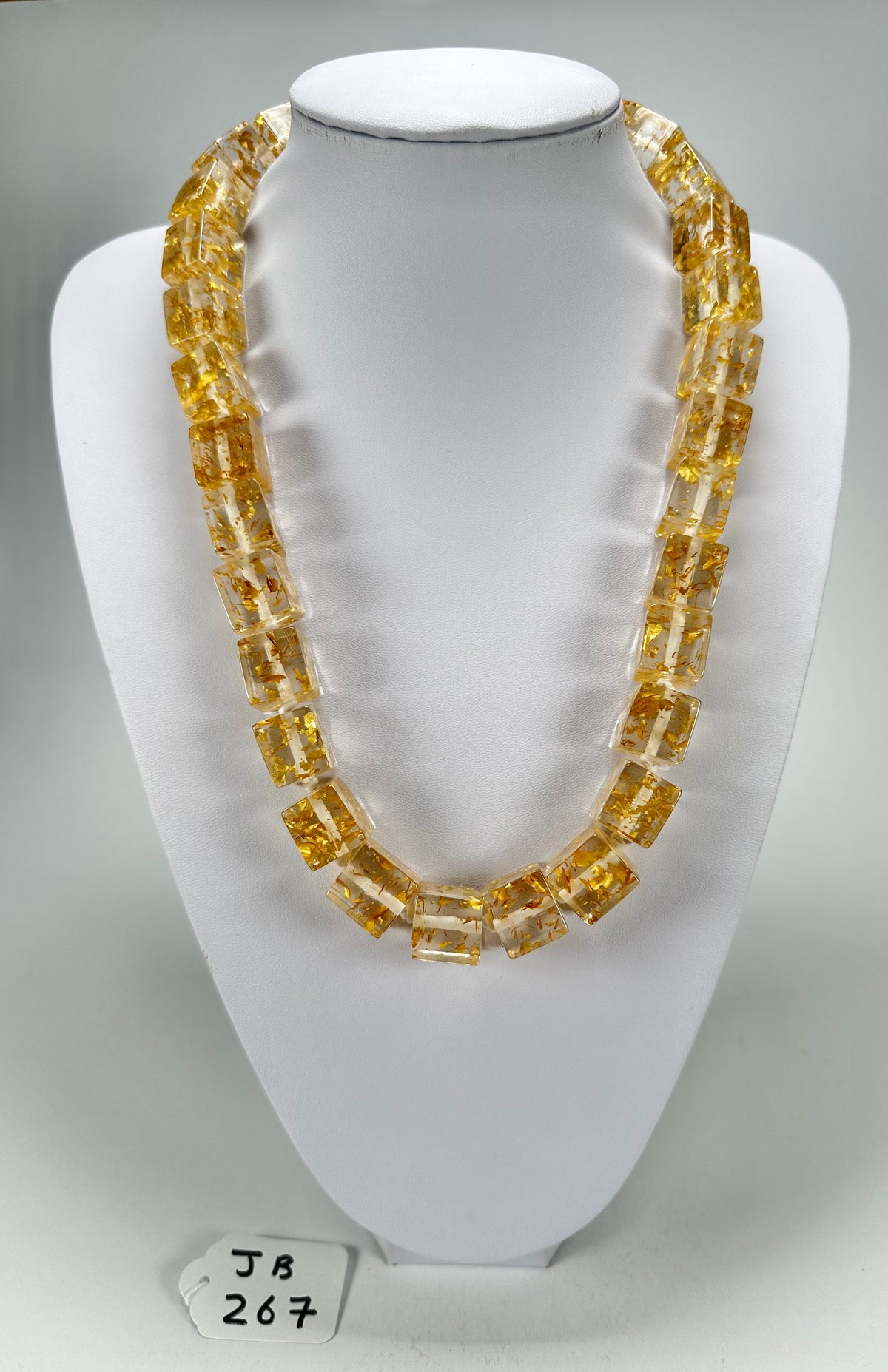 Jackie Brazil "POP" Gold Flakes Liquorice Small Cubes 65cm Necklace ( N0046 )