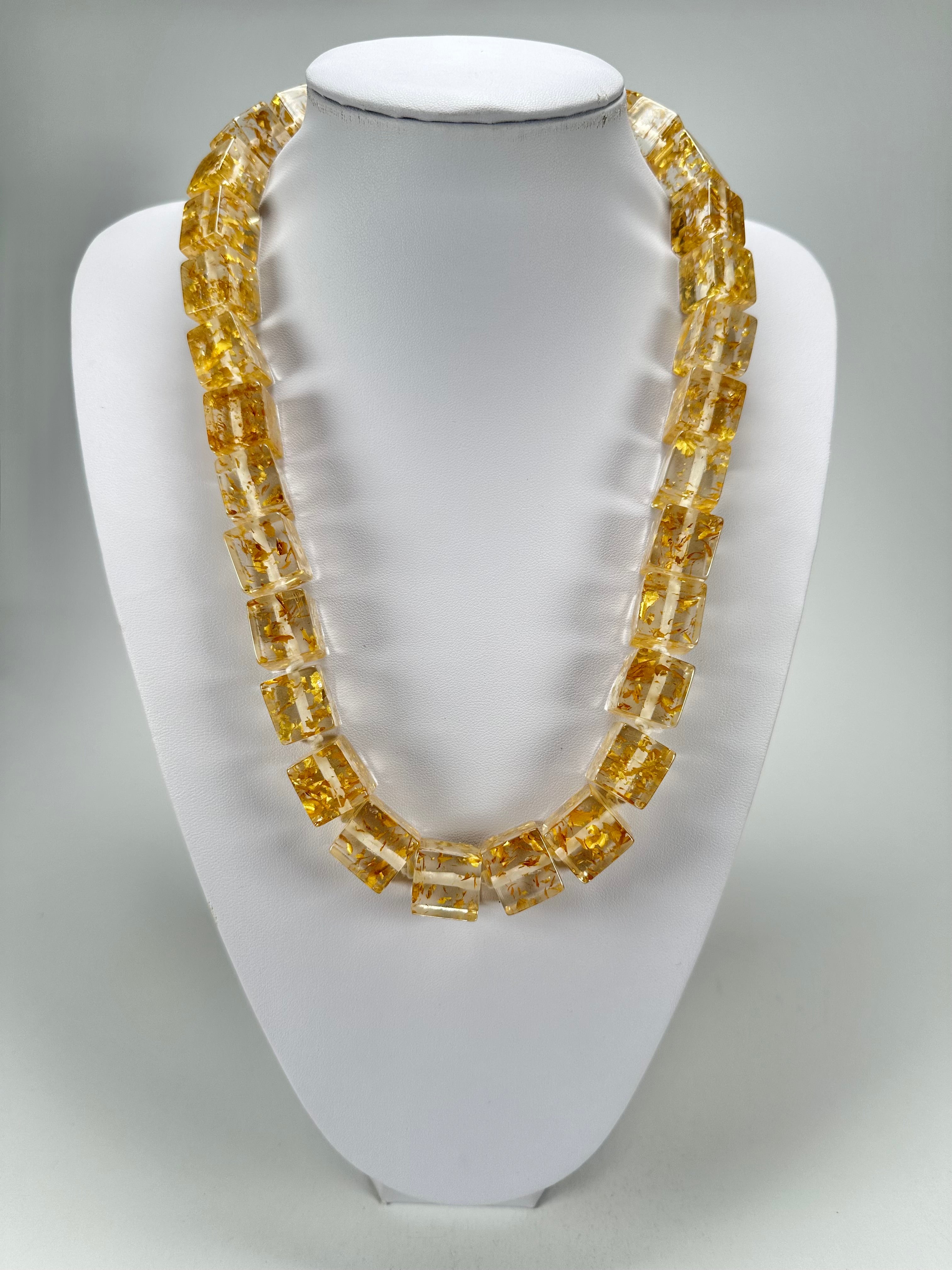 Jackie Brazil "POP" Gold Flakes Liquorice Small Cubes 65cm Necklace ( N0046 )