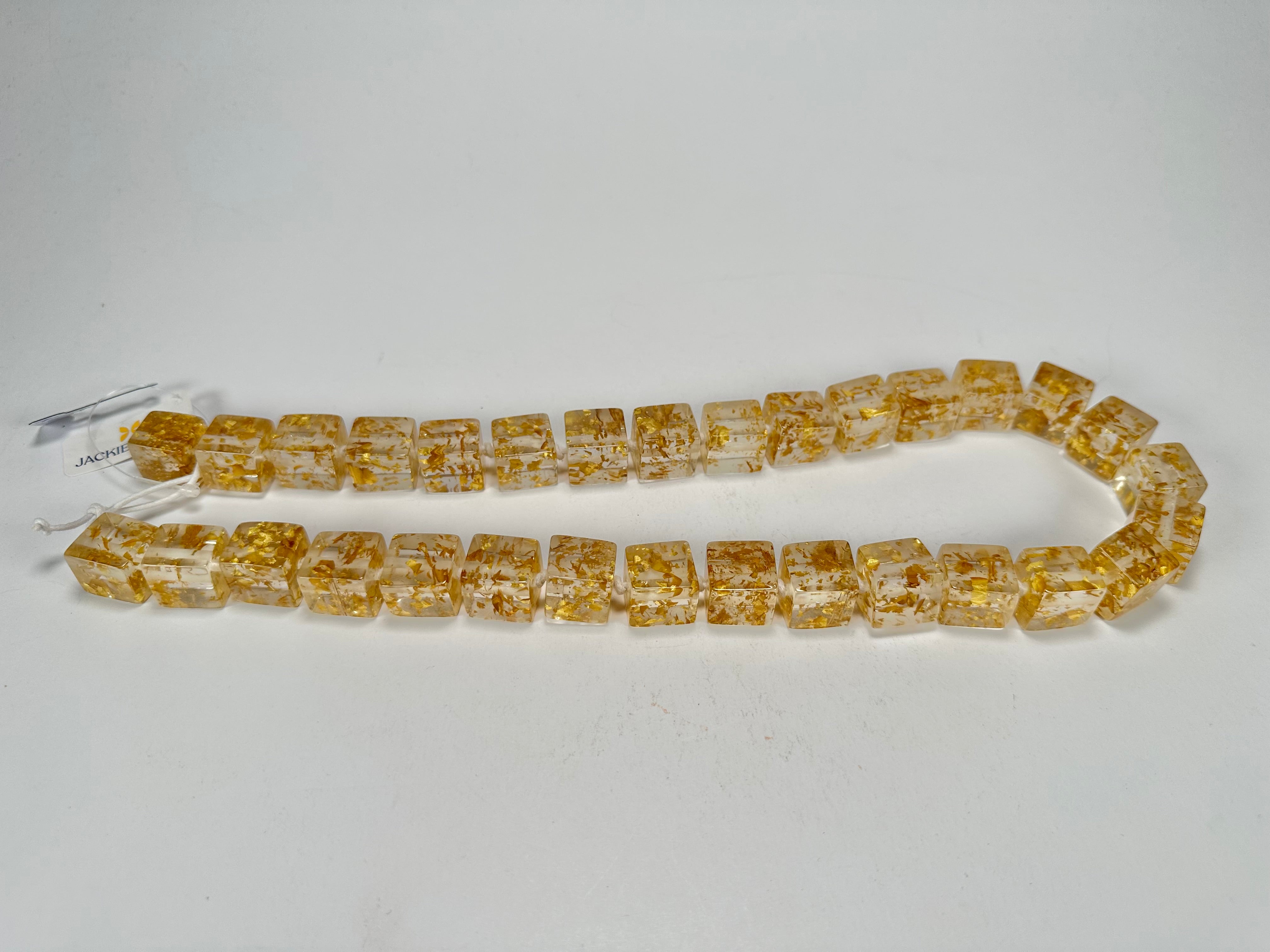 Jackie Brazil "POP" Gold Flakes Liquorice Small Cubes 65cm Necklace ( N0046 )