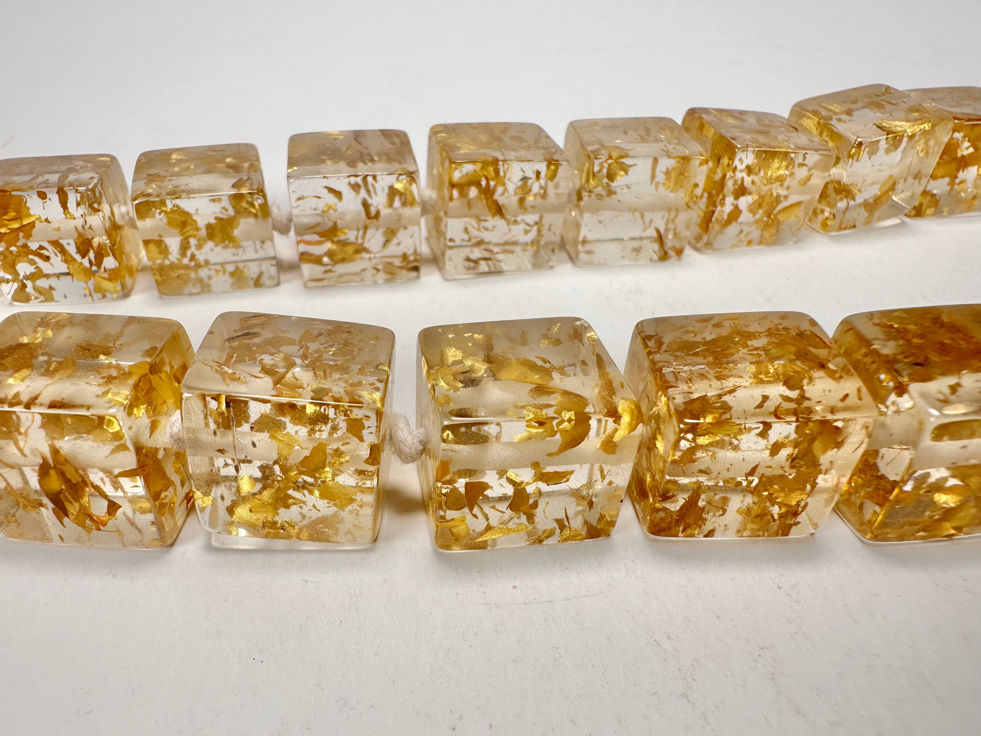 Jackie Brazil "POP" Gold Flakes Liquorice Small Cubes 65cm Necklace ( N0046 )