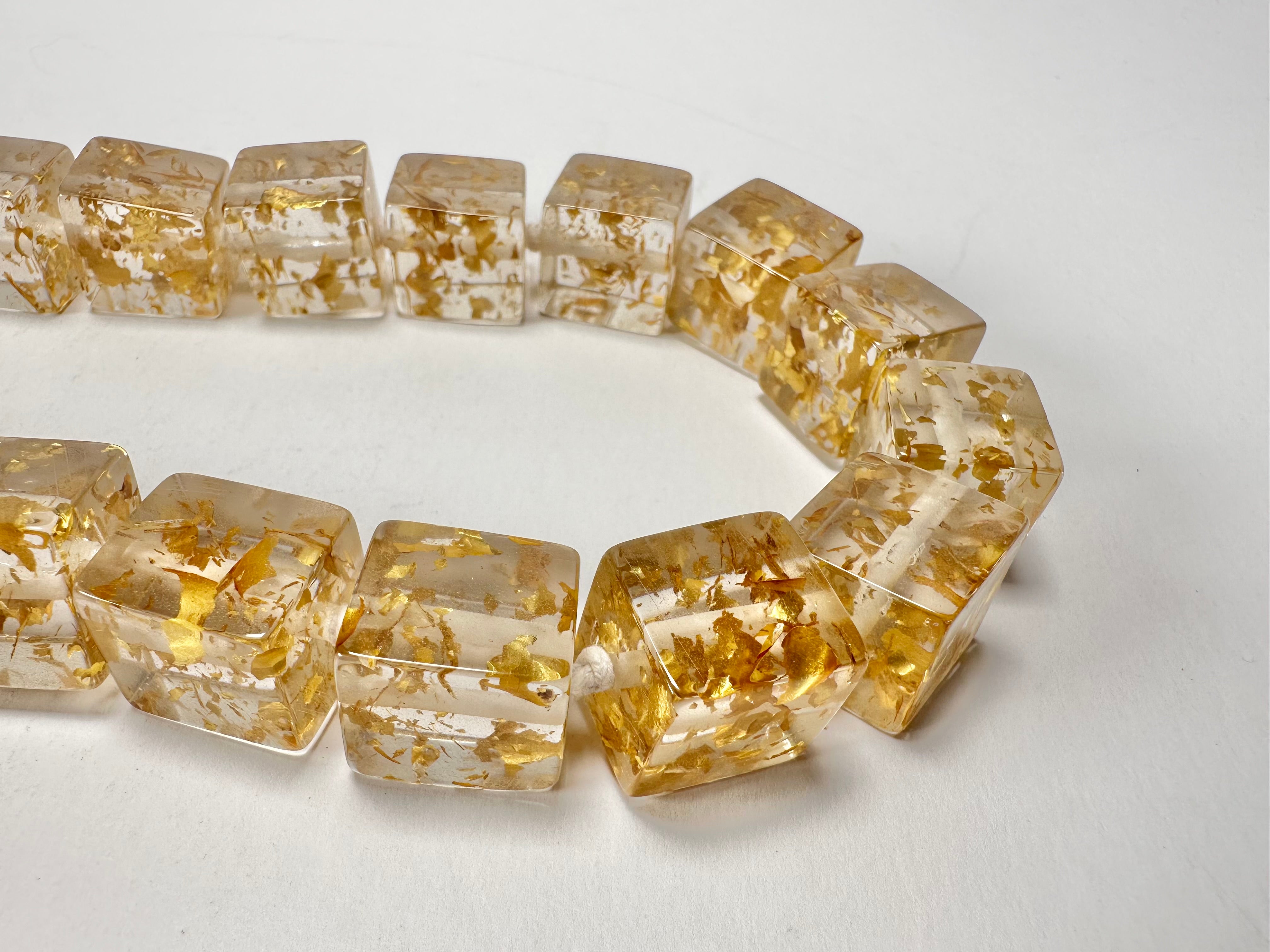 Jackie Brazil "POP" Gold Flakes Liquorice Small Cubes 65cm Necklace ( N0046 )