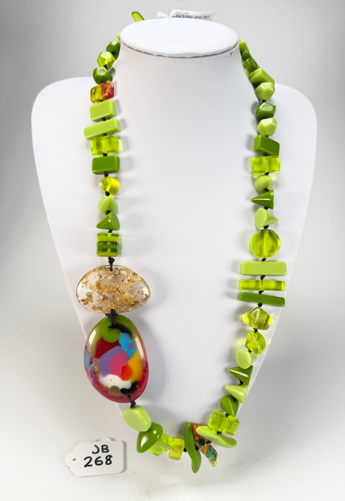 Jackie Brazil "Fusion" Light Green Mix Long 110cm Bead Necklace ( N0040 )