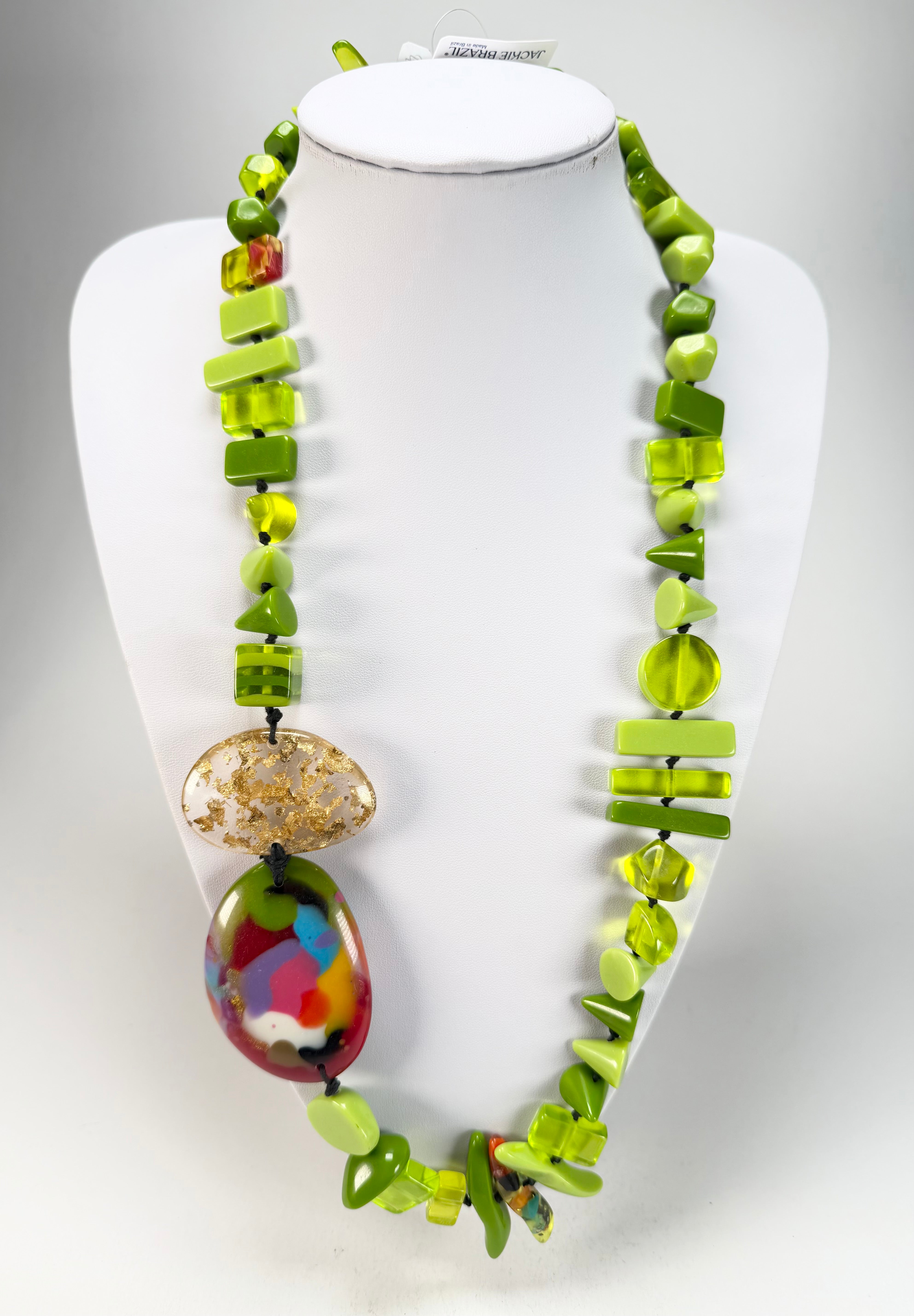 Jackie Brazil "Fusion" Light Green Mix Long 110cm Bead Necklace ( N0040 )