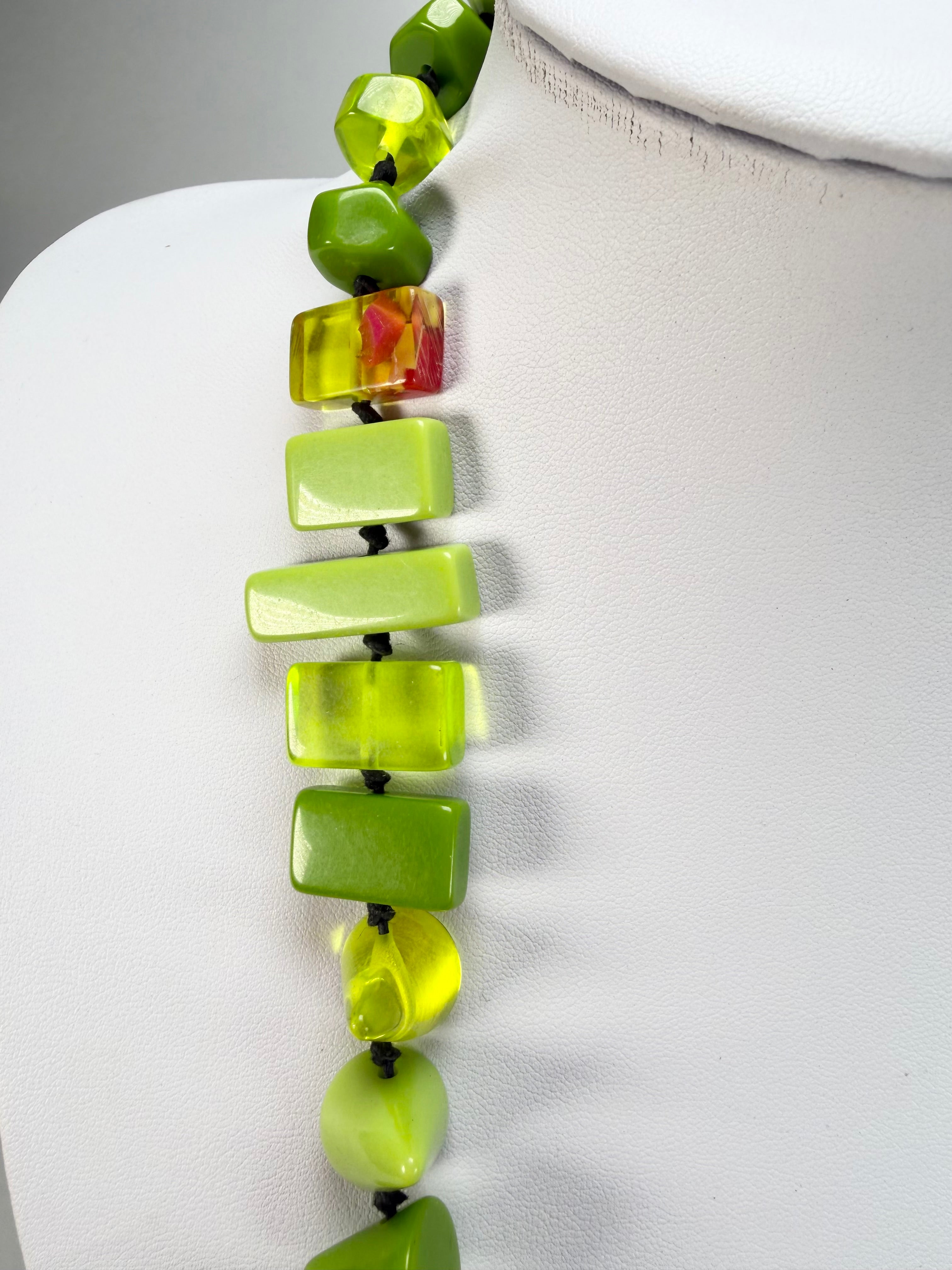 Jackie Brazil "Fusion" Light Green Mix Long 110cm Bead Necklace ( N0040 )