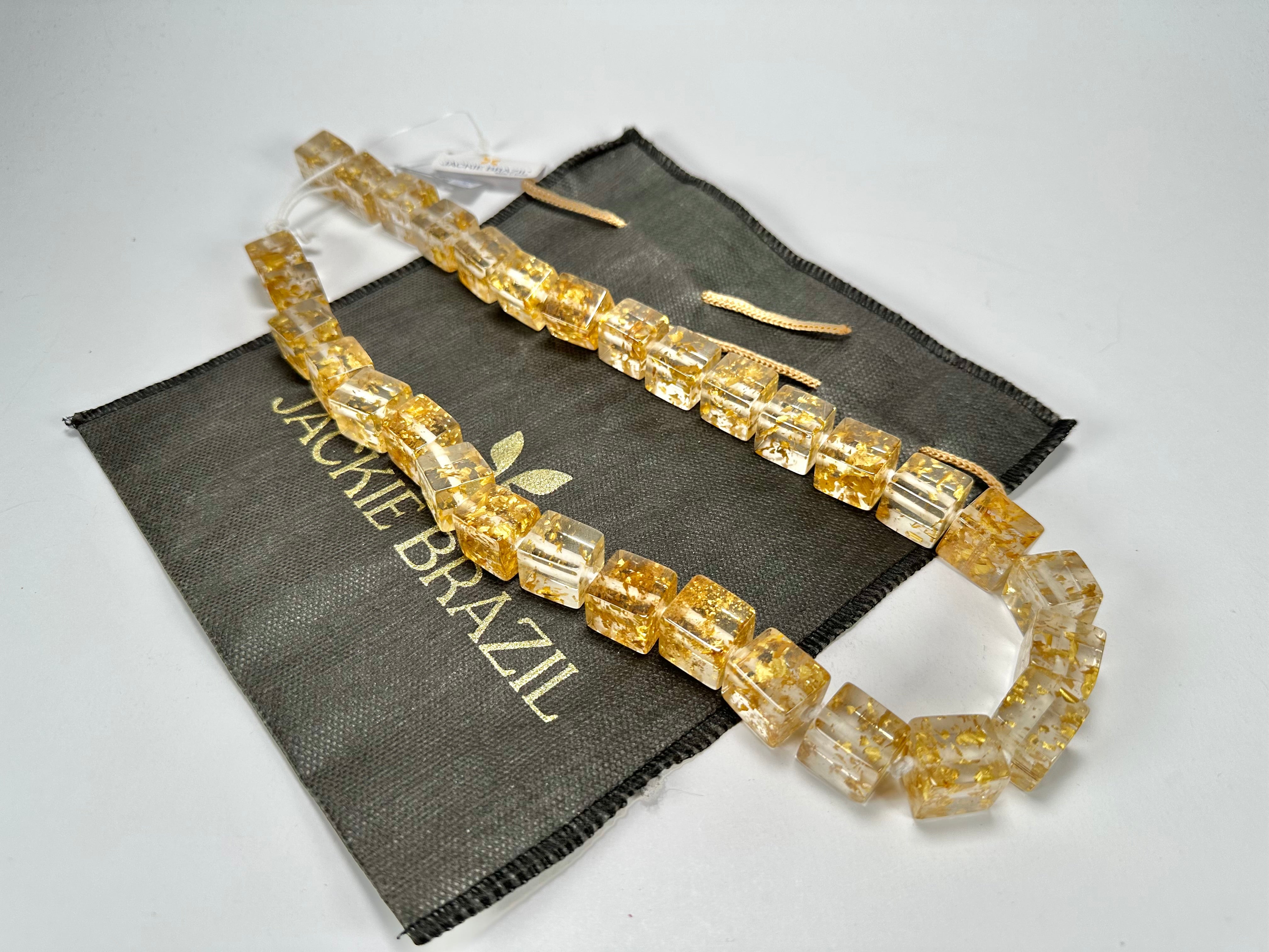 Jackie Brazil "POP" Gold Flakes Liquorice Small Cubes 65cm Necklace ( N0046 )