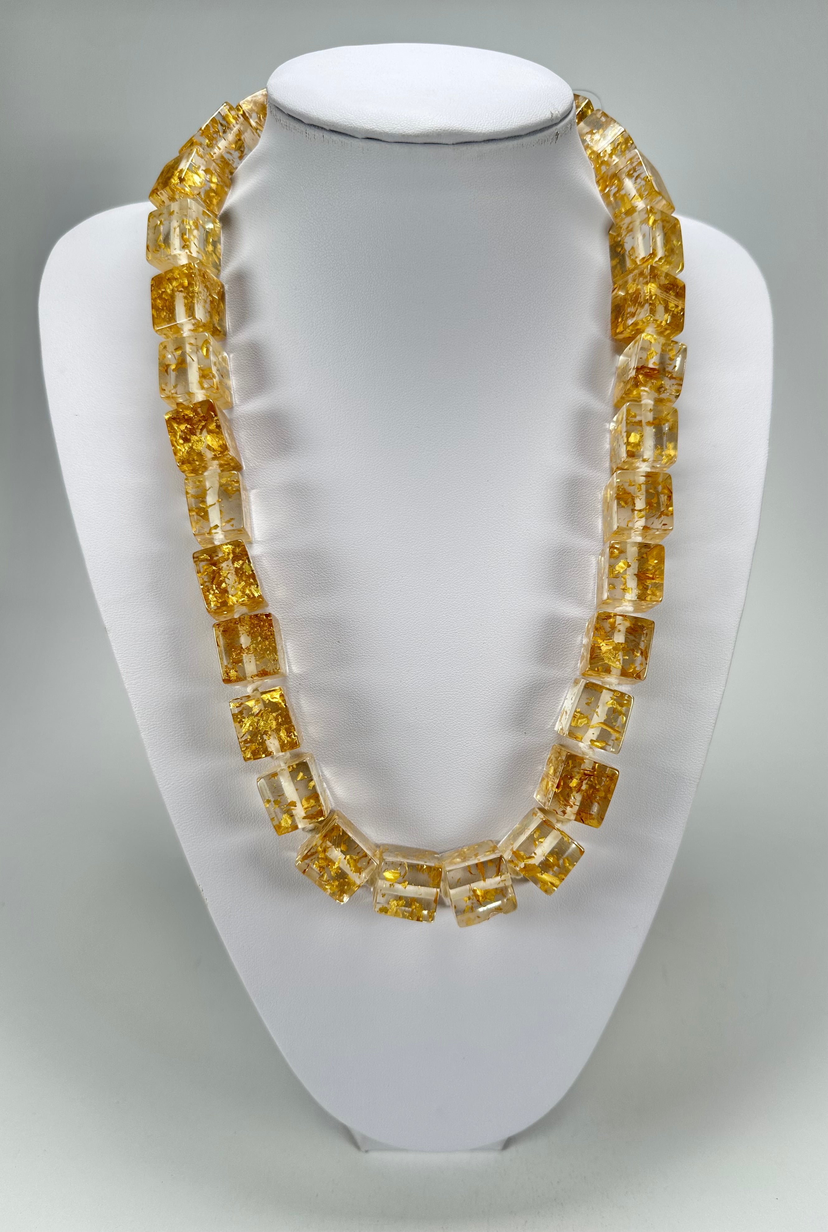 Jackie Brazil "POP" Gold Flakes Liquorice Small Cubes 65cm Necklace ( N0046 )