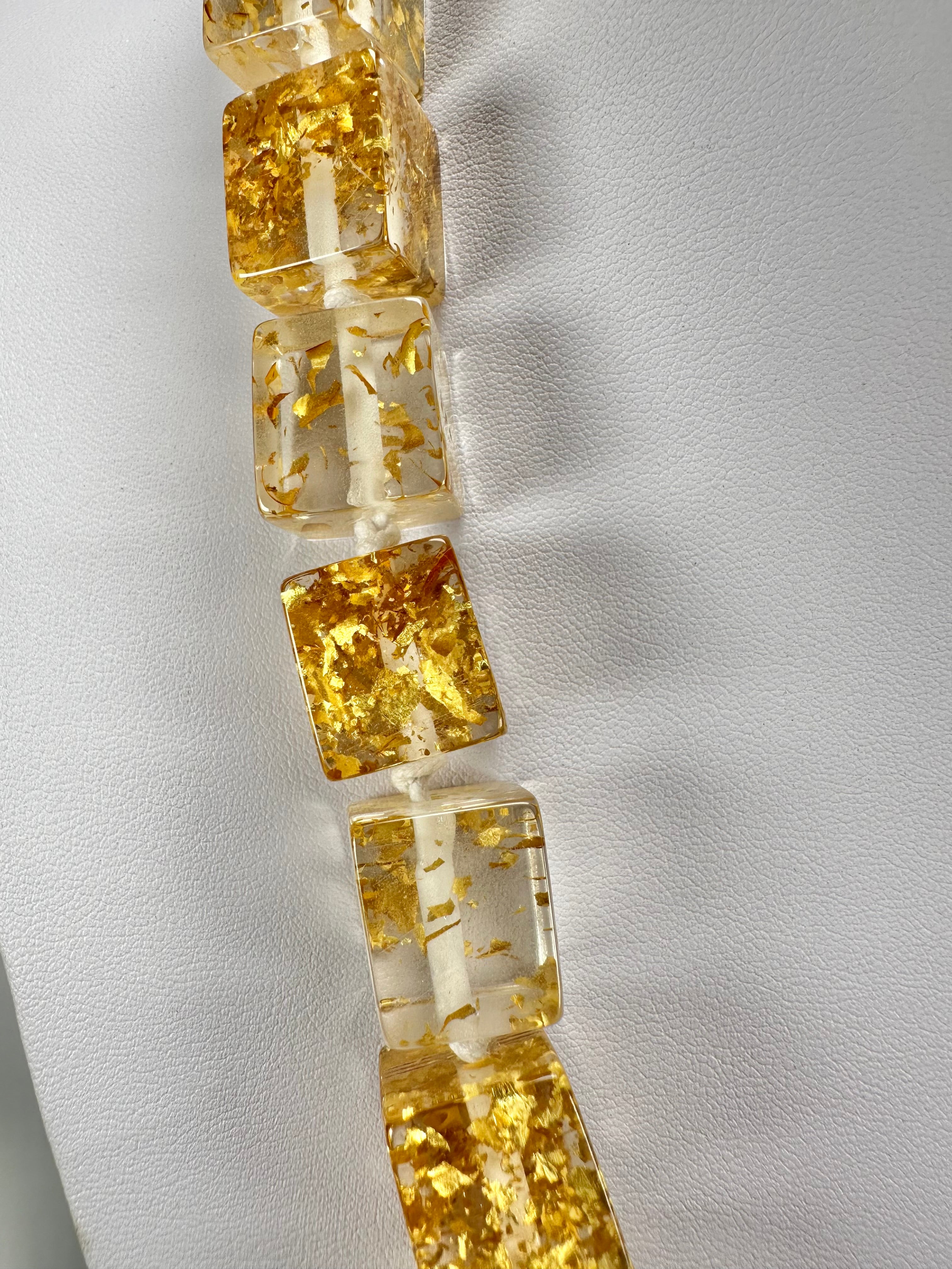Jackie Brazil "POP" Gold Flakes Liquorice Small Cubes 65cm Necklace ( N0046 )