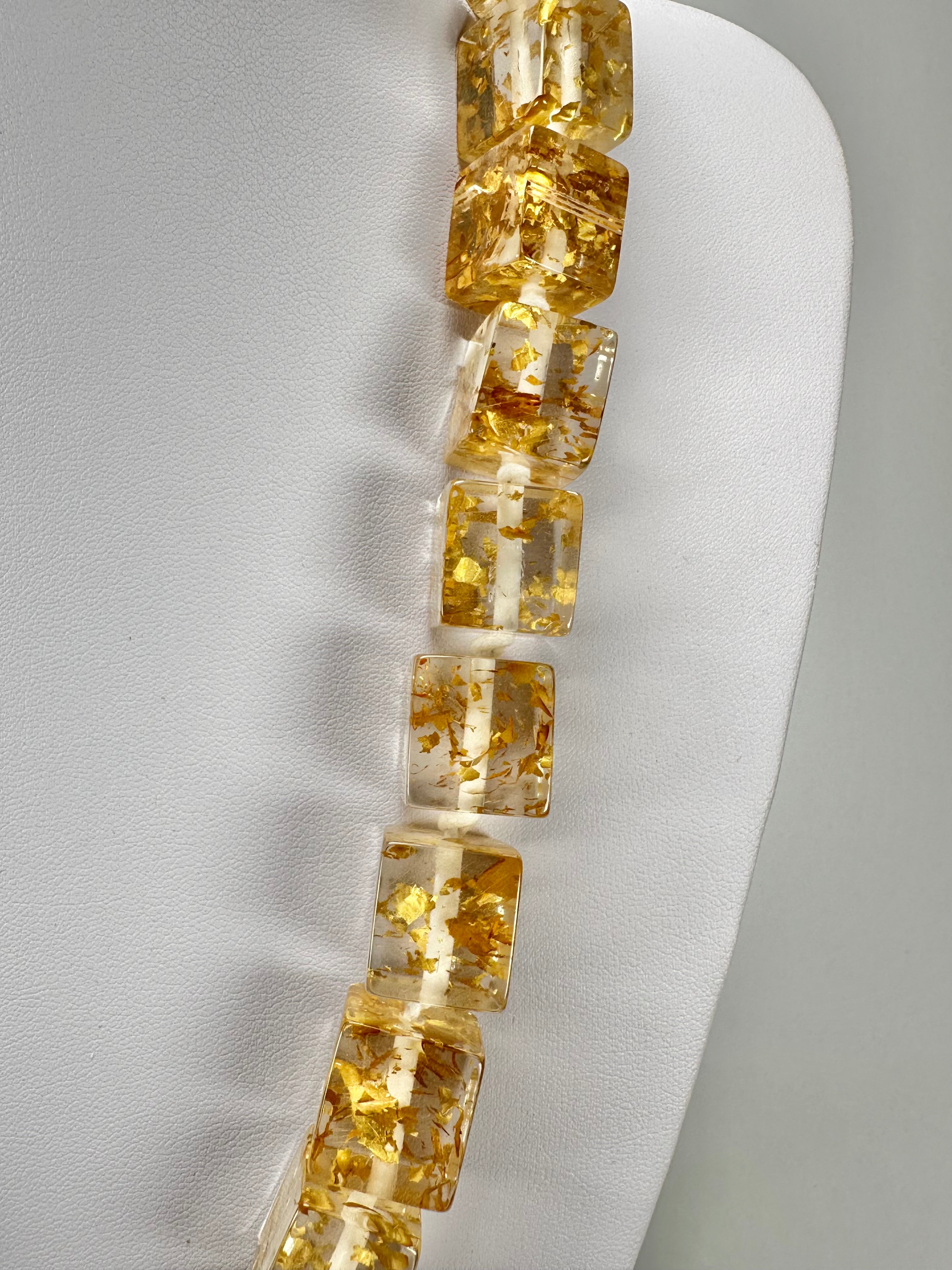 Jackie Brazil "POP" Gold Flakes Liquorice Small Cubes 65cm Necklace ( N0046 )