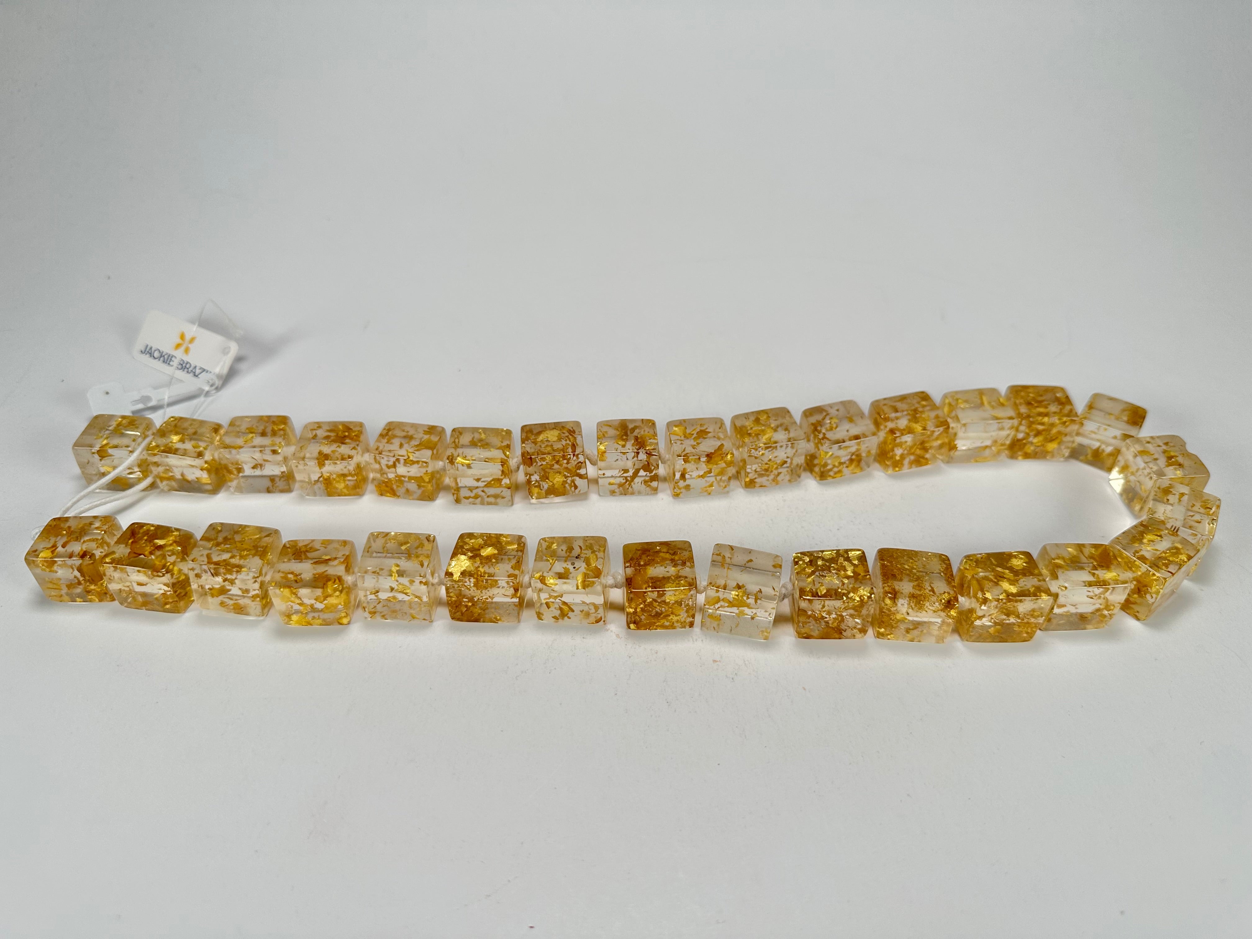 Jackie Brazil "POP" Gold Flakes Liquorice Small Cubes 65cm Necklace ( N0046 )