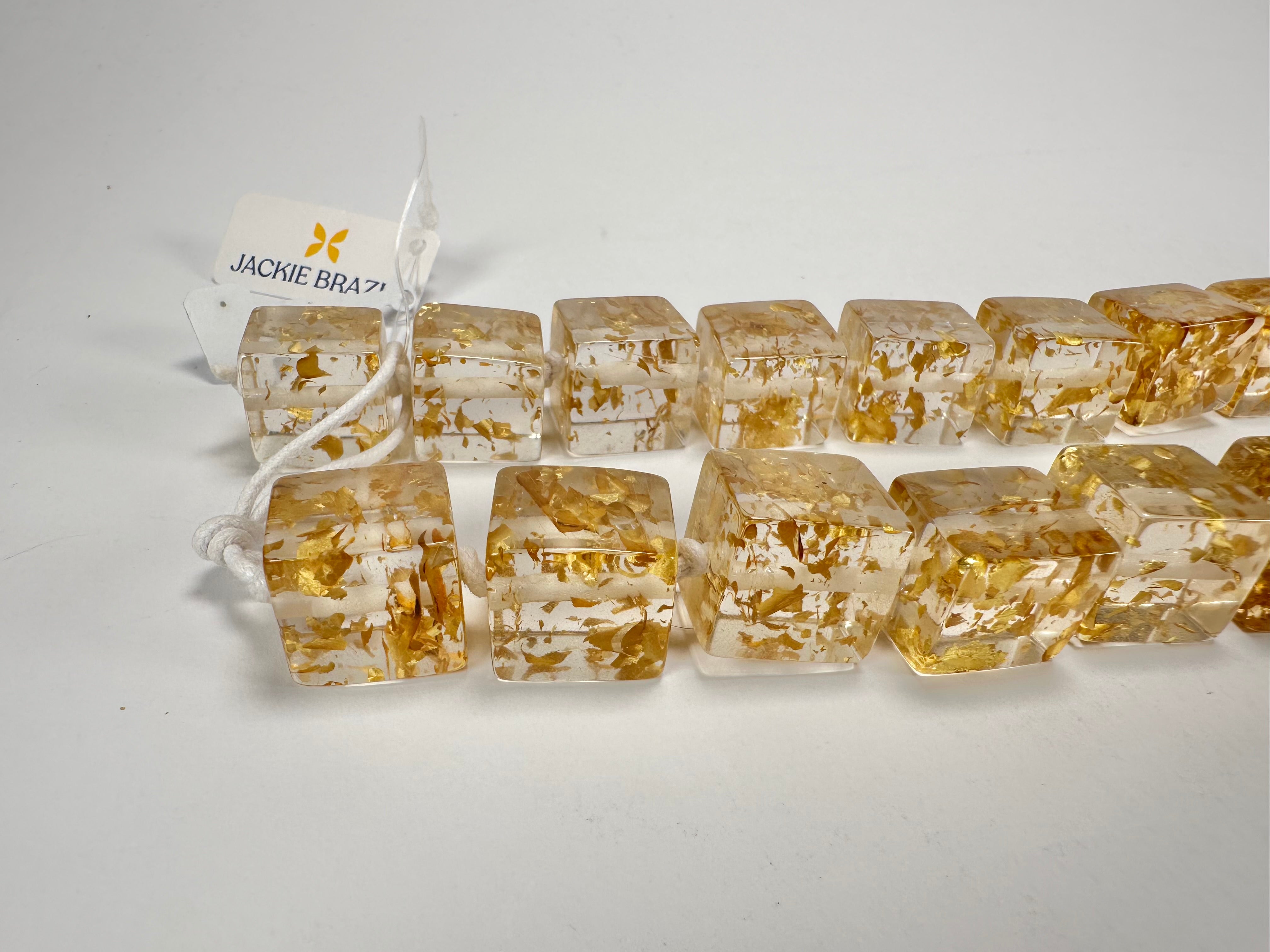 Jackie Brazil "POP" Gold Flakes Liquorice Small Cubes 65cm Necklace ( N0046 )