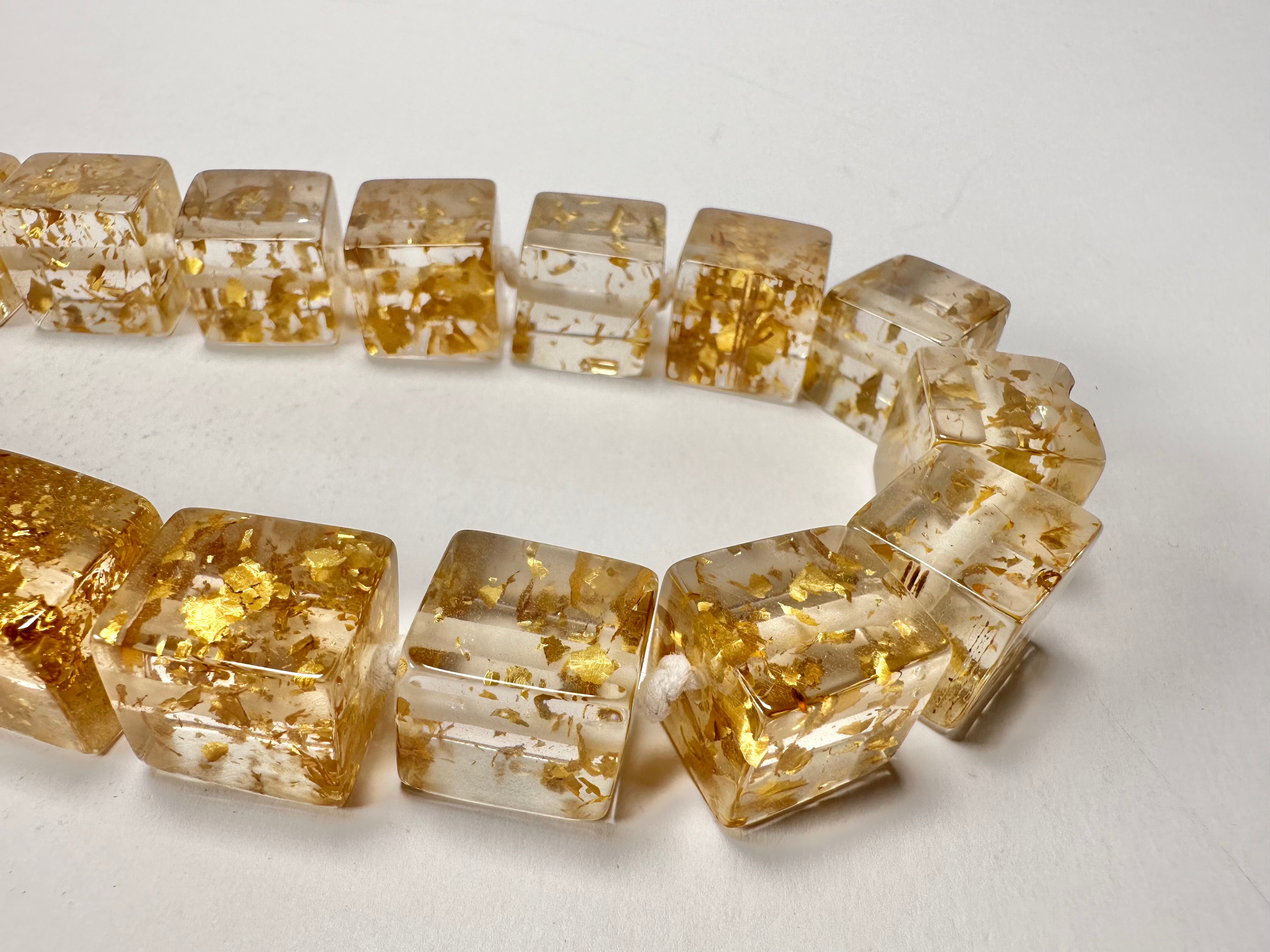 Jackie Brazil "POP" Gold Flakes Liquorice Small Cubes 65cm Necklace ( N0046 )