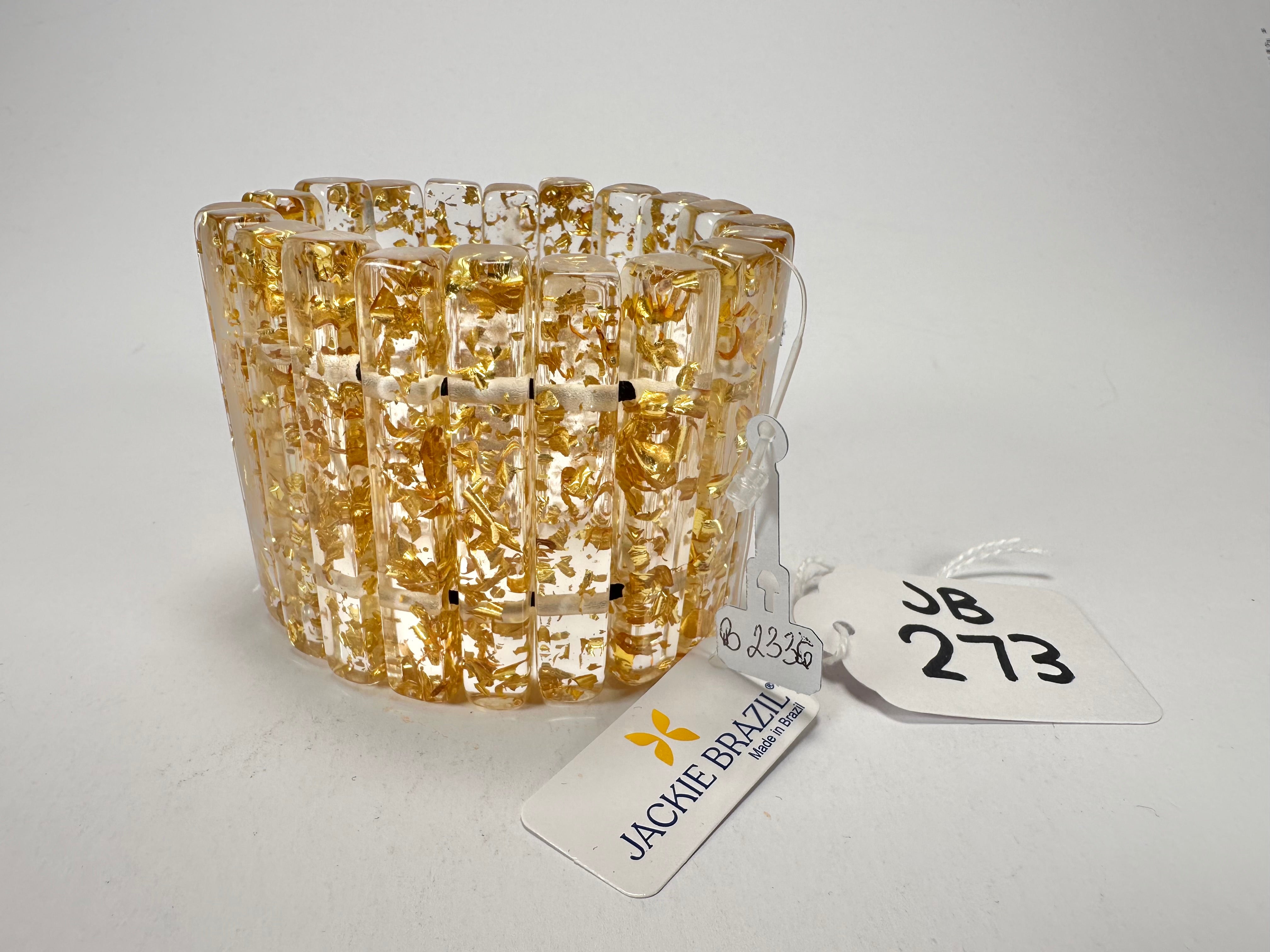 Jackie Brazil "Clarissa" Gold Flakes Thin Rectangles Elasticated Bracelet ( B2335 )