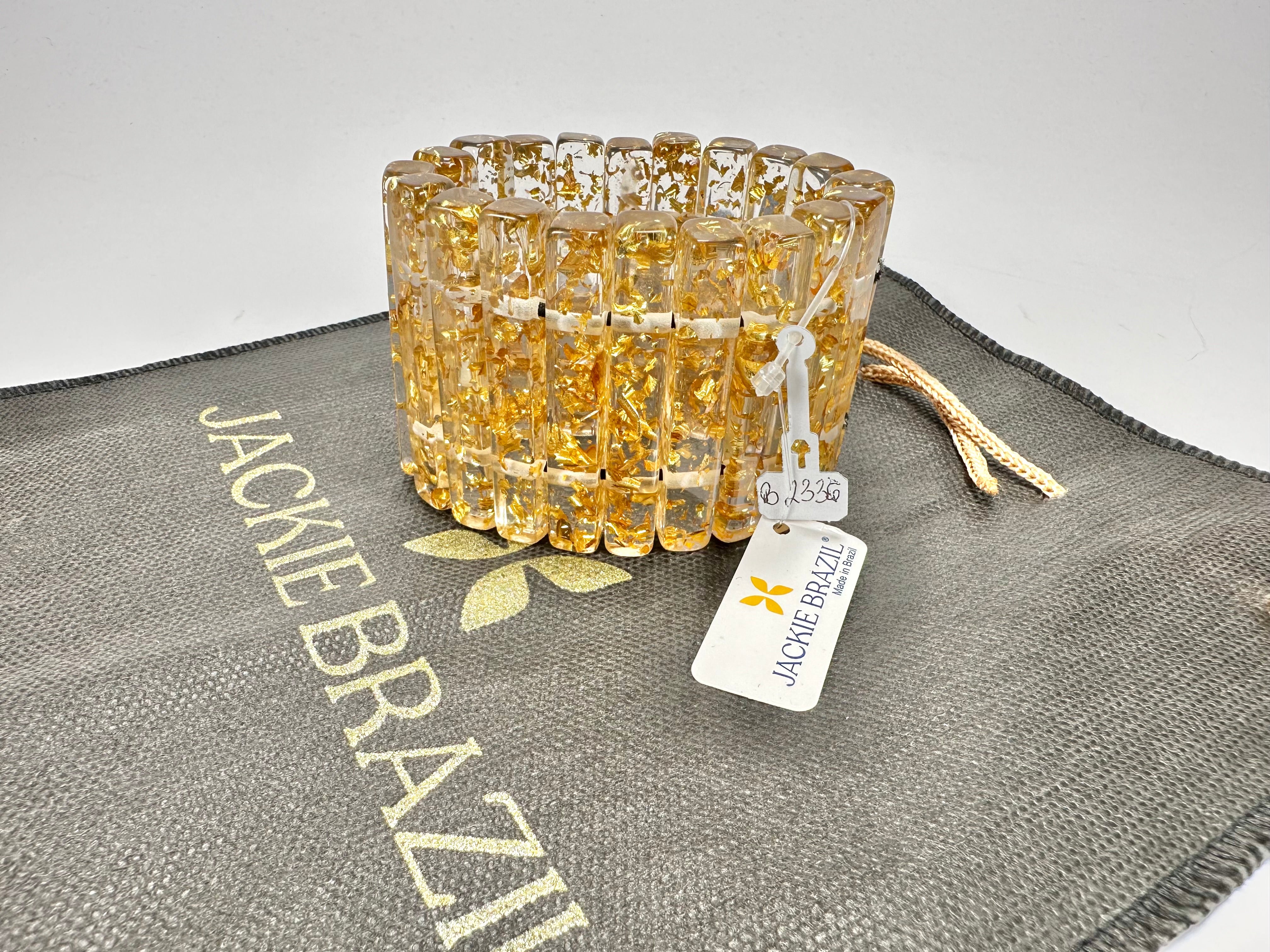 Jackie Brazil "Clarissa" Gold Flakes Thin Rectangles Elasticated Bracelet ( B2335 )