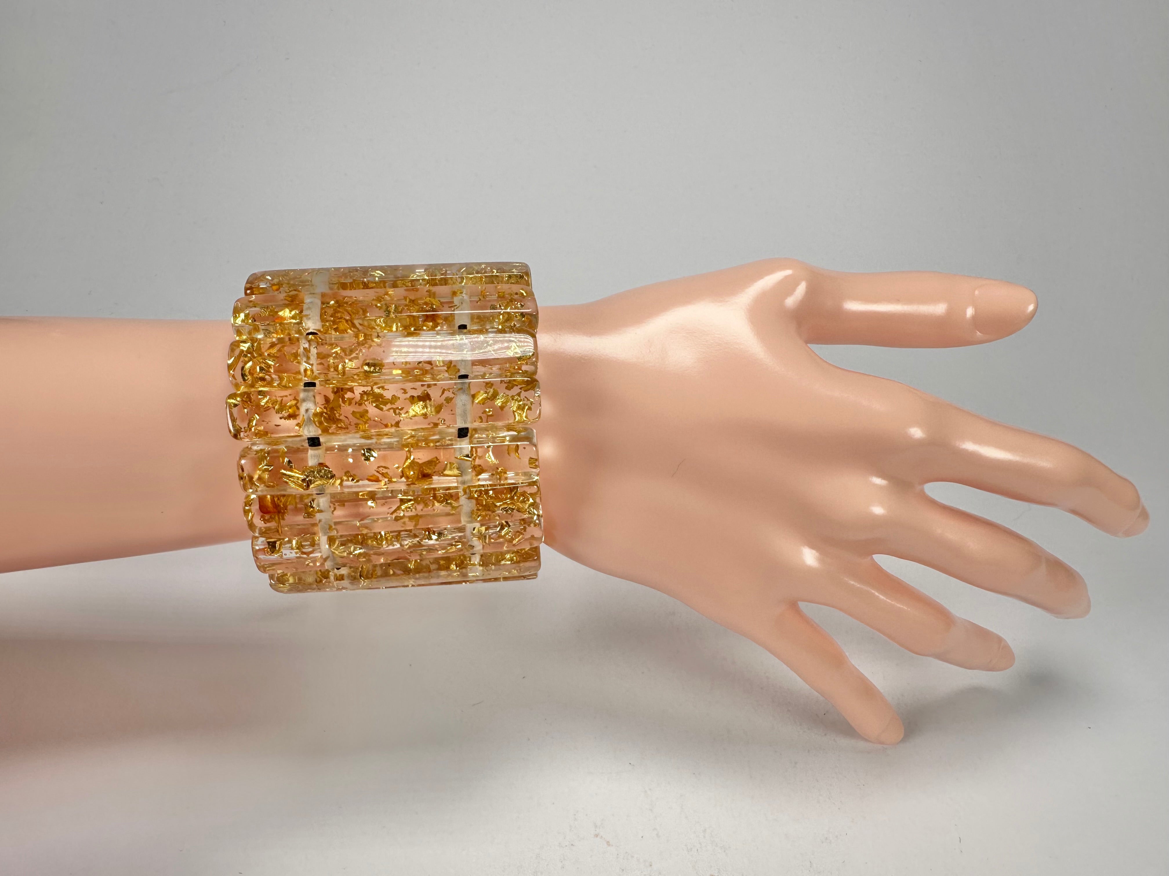 Jackie Brazil "Clarissa" Gold Flakes Thin Rectangles Elasticated Bracelet ( B2335 )