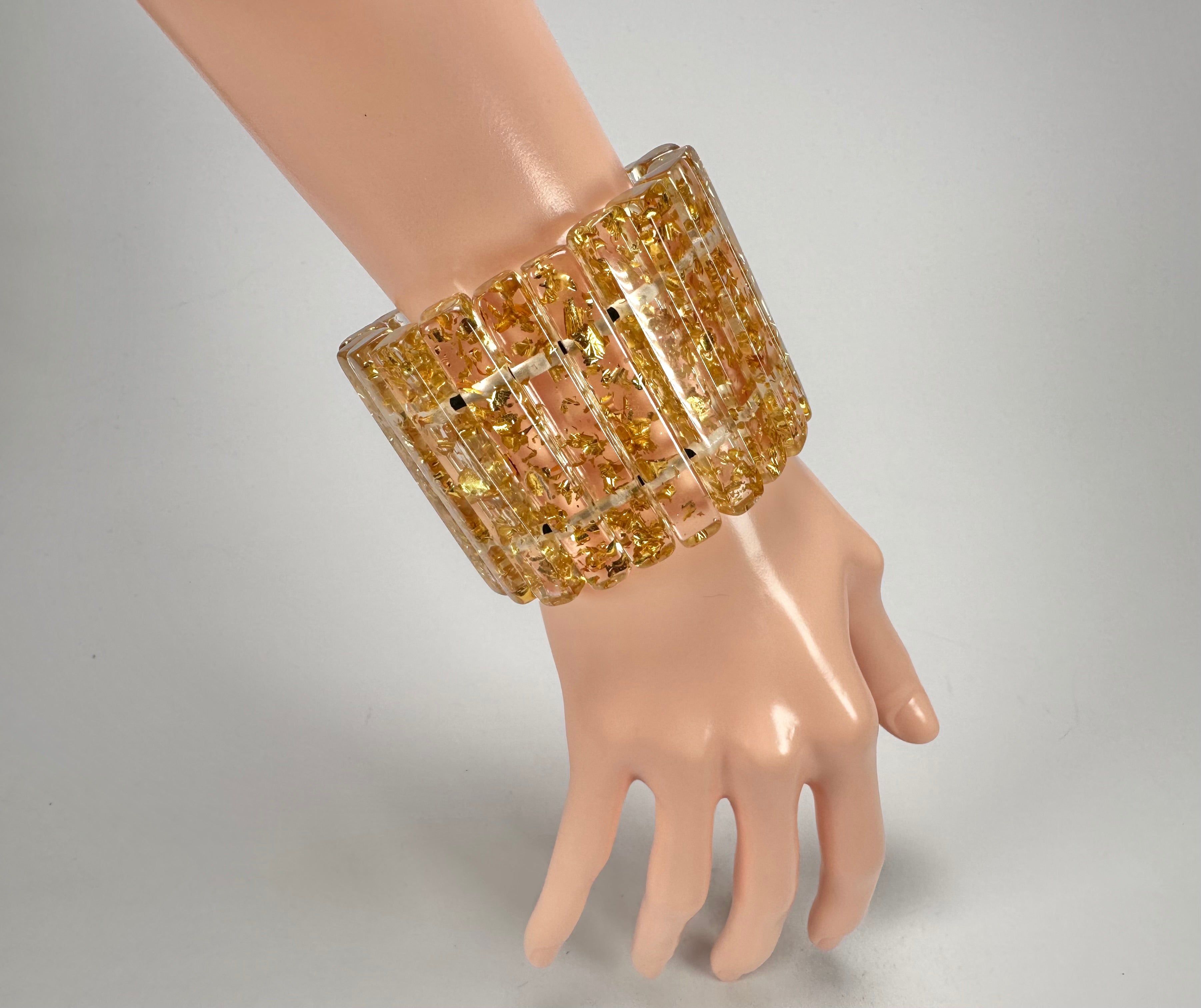Jackie Brazil "Clarissa" Gold Flakes Thin Rectangles Elasticated Bracelet ( B2335 )