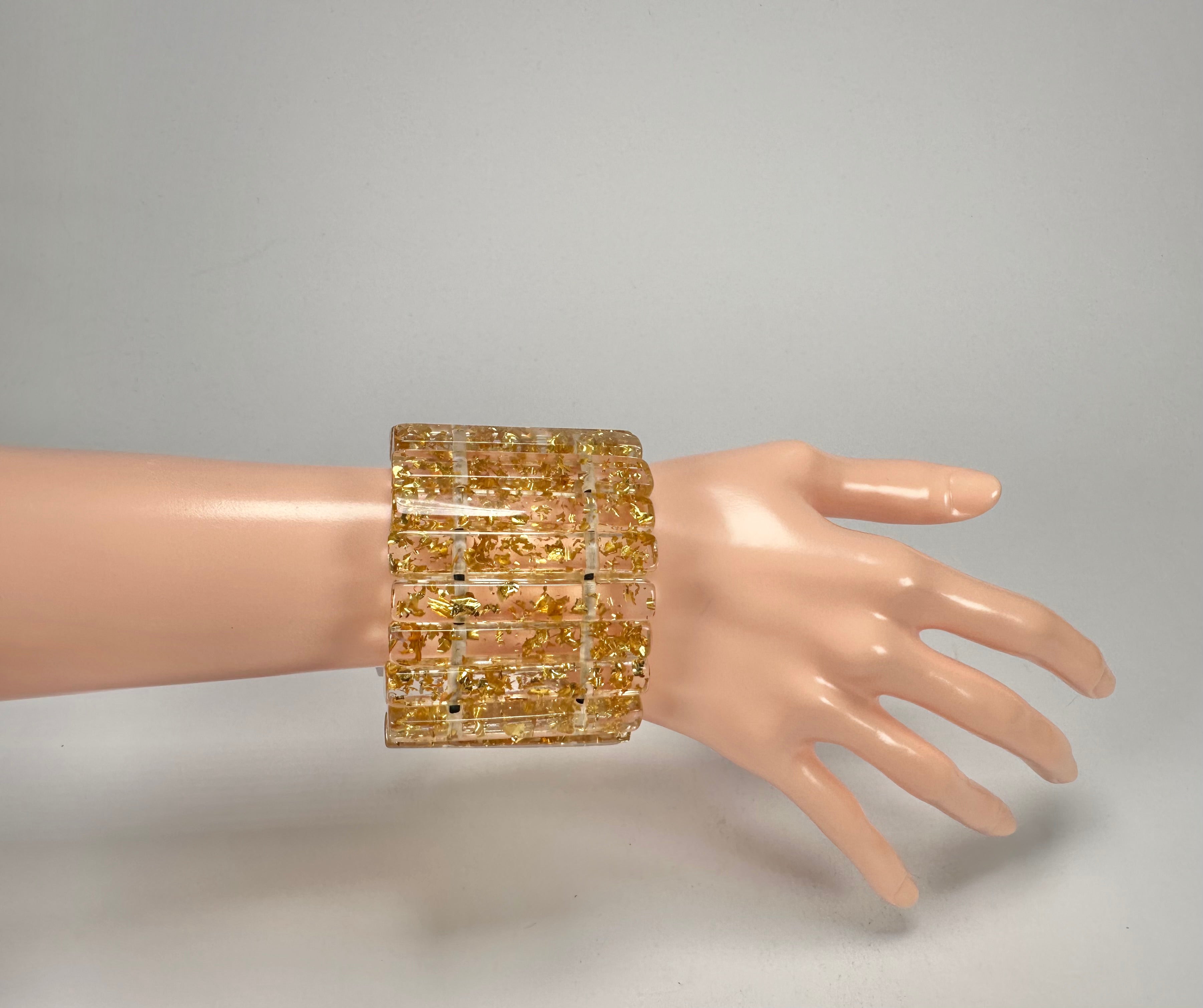 Jackie Brazil "Clarissa" Gold Flakes Thin Rectangles Elasticated Bracelet ( B2335 )