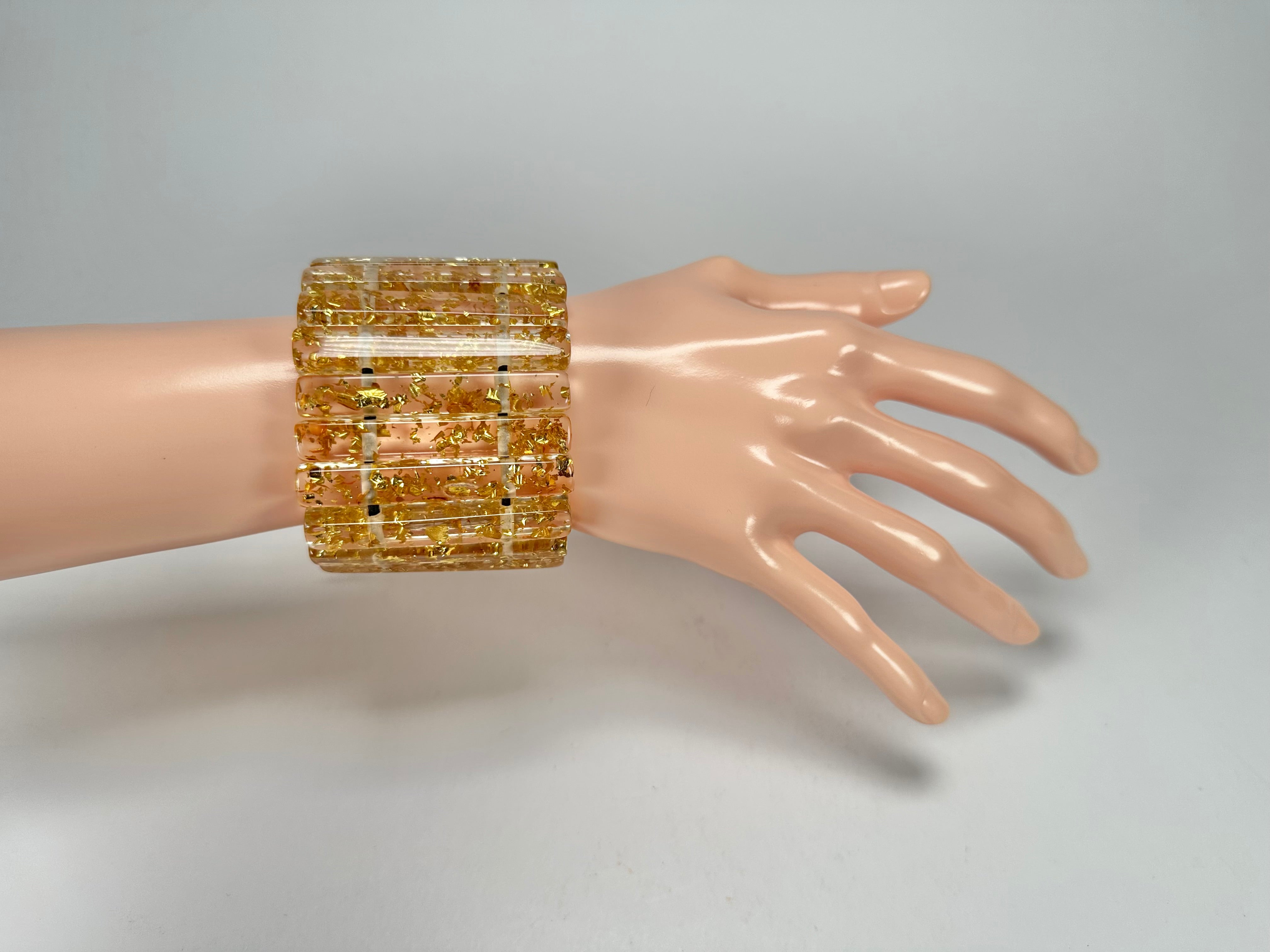 Jackie Brazil "Clarissa" Gold Flakes Thin Rectangles Elasticated Bracelet ( B2335 )