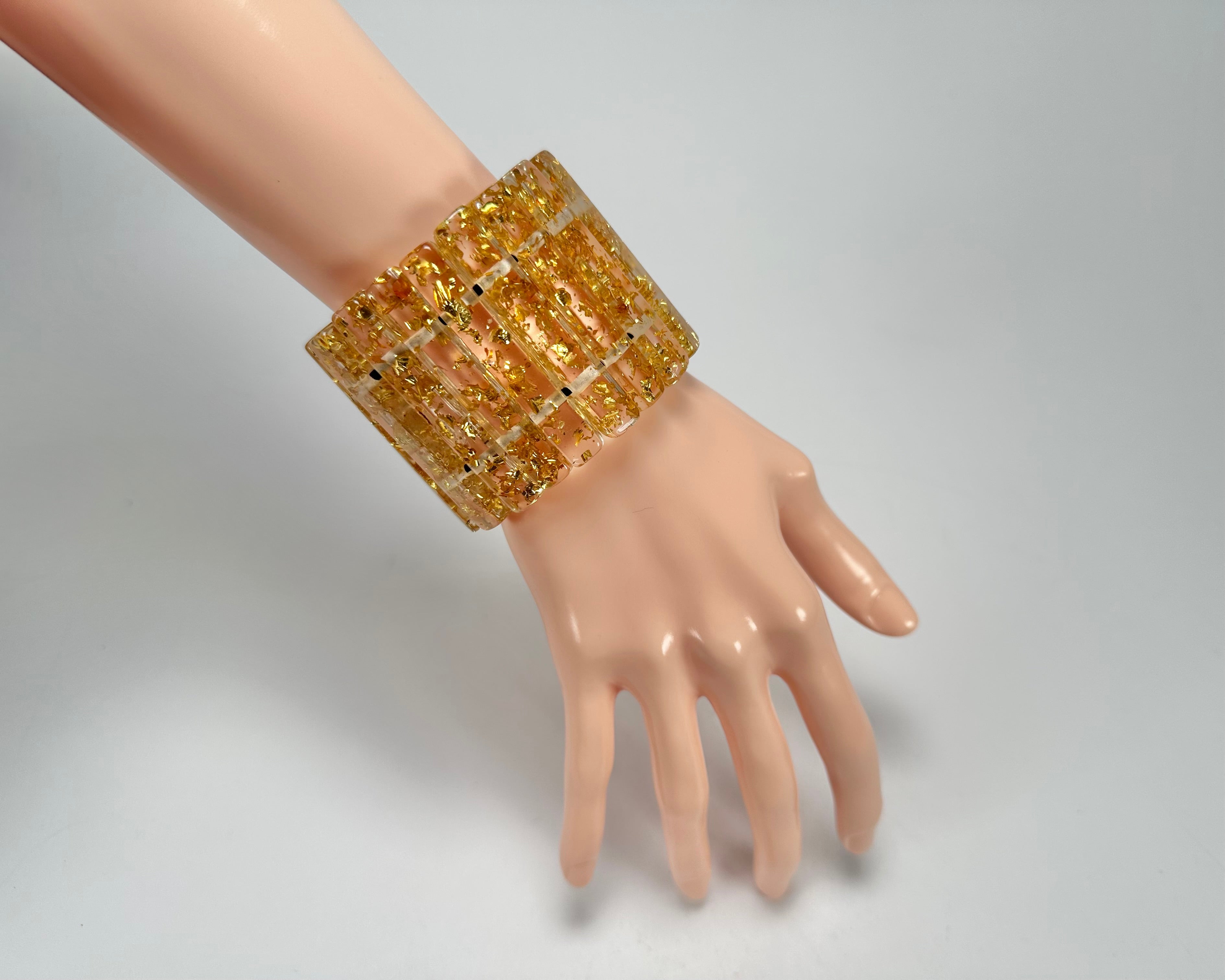 Jackie Brazil "Clarissa" Gold Flakes Thin Rectangles Elasticated Bracelet ( B2335 )