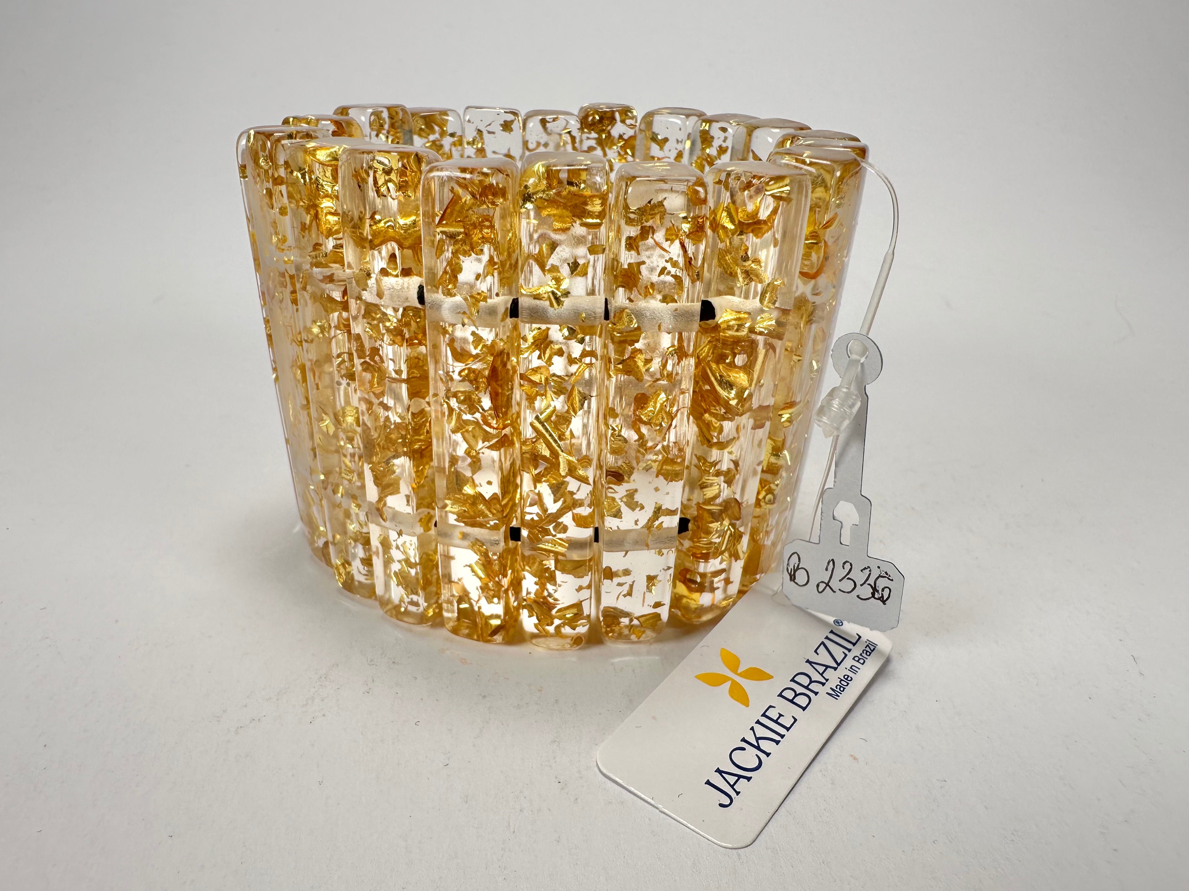 Jackie Brazil "Clarissa" Gold Flakes Thin Rectangles Elasticated Bracelet ( B2335 )
