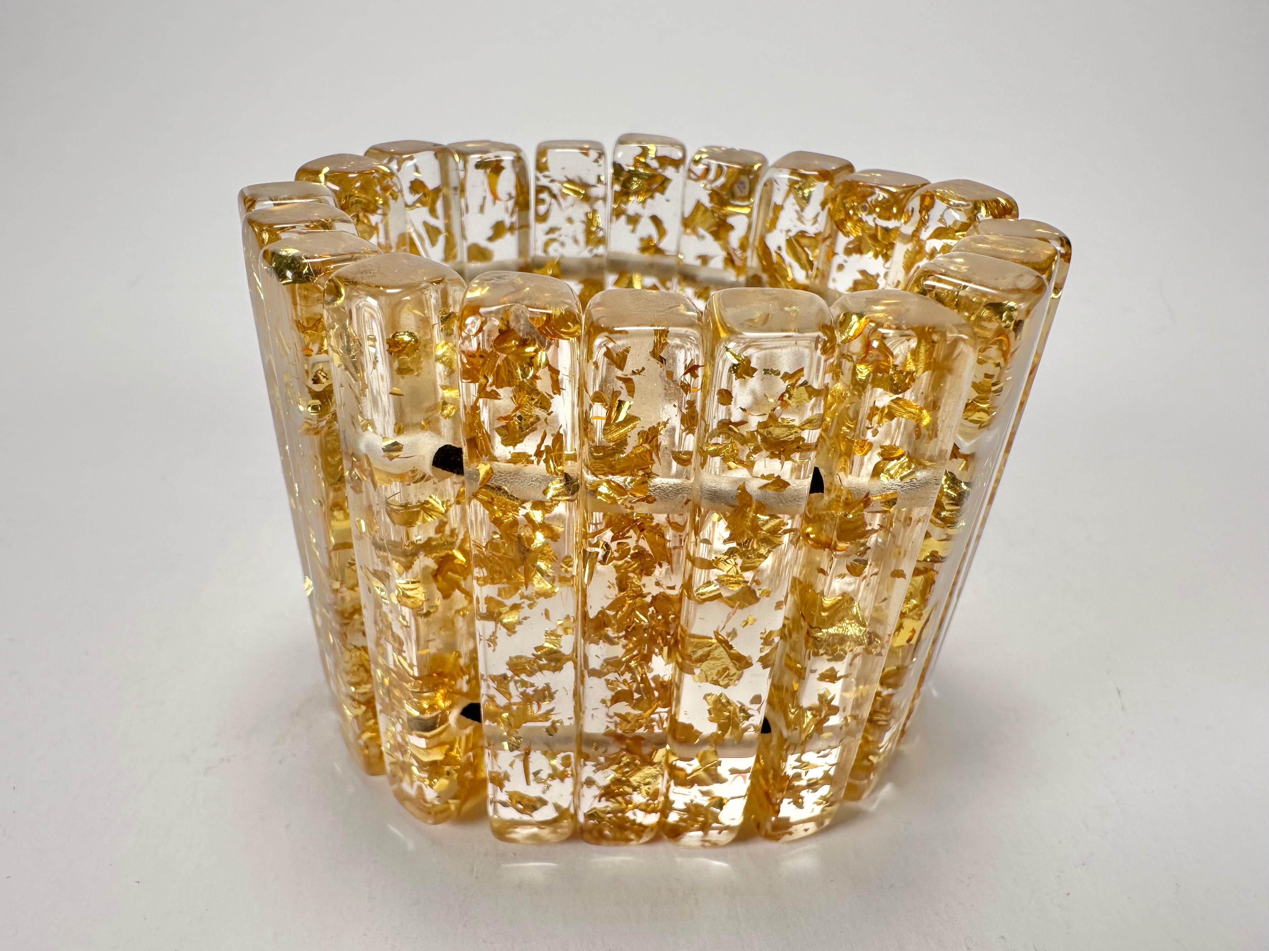 Jackie Brazil "Clarissa" Gold Flakes Thin Rectangles Elasticated Bracelet ( B2335 )