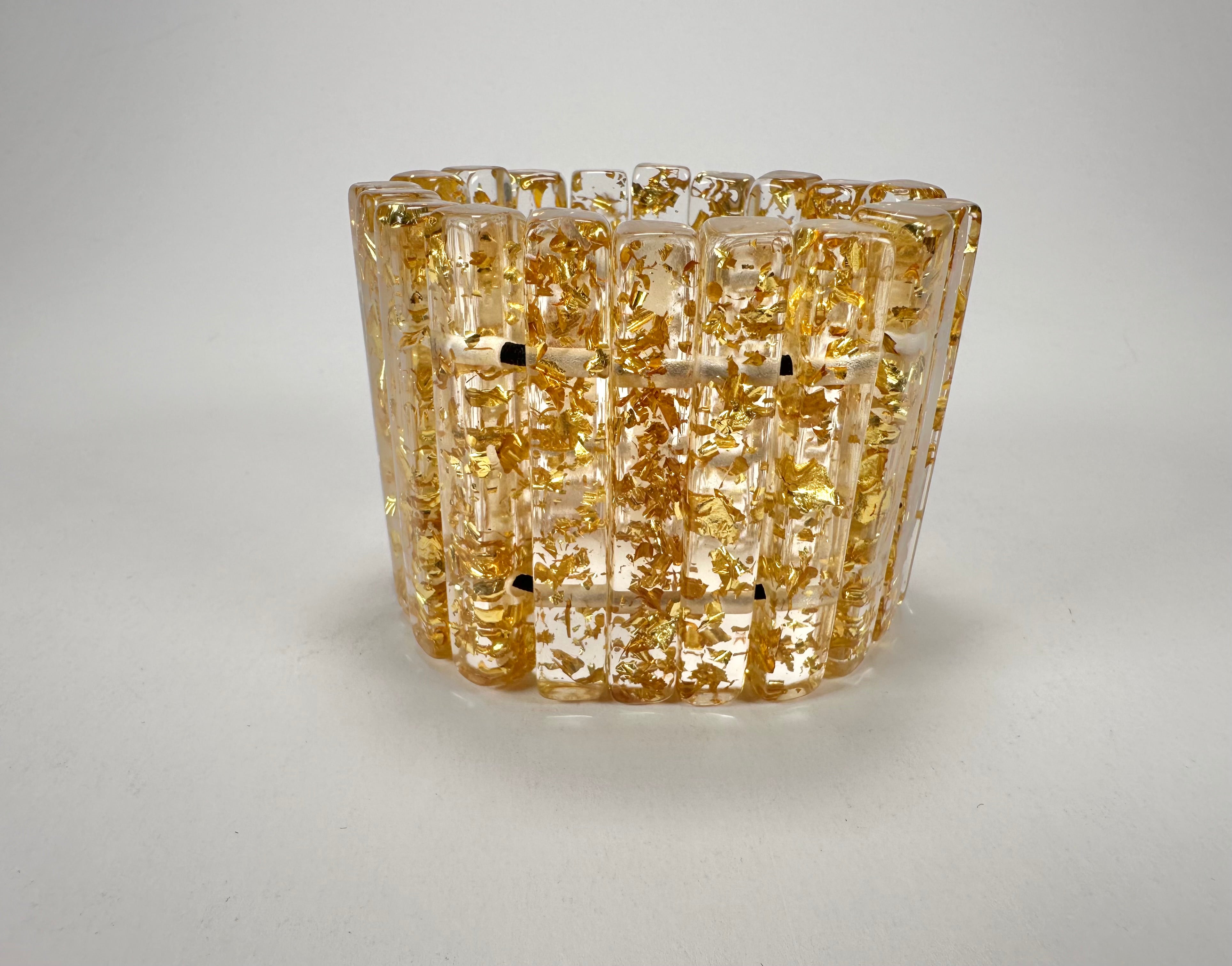 Jackie Brazil "Clarissa" Gold Flakes Thin Rectangles Elasticated Bracelet ( B2335 )