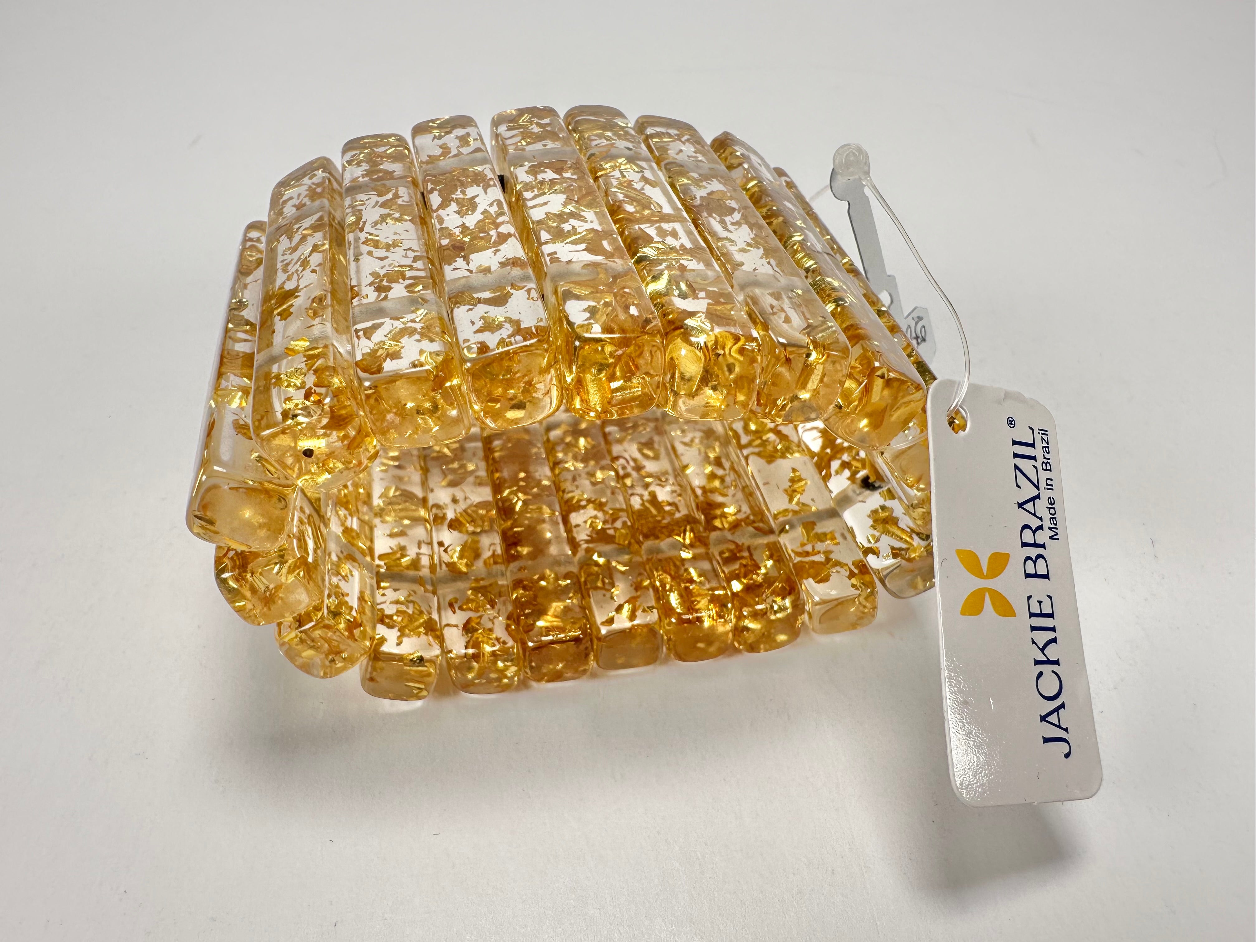 Jackie Brazil "Clarissa" Gold Flakes Thin Rectangles Elasticated Bracelet ( B2335 )