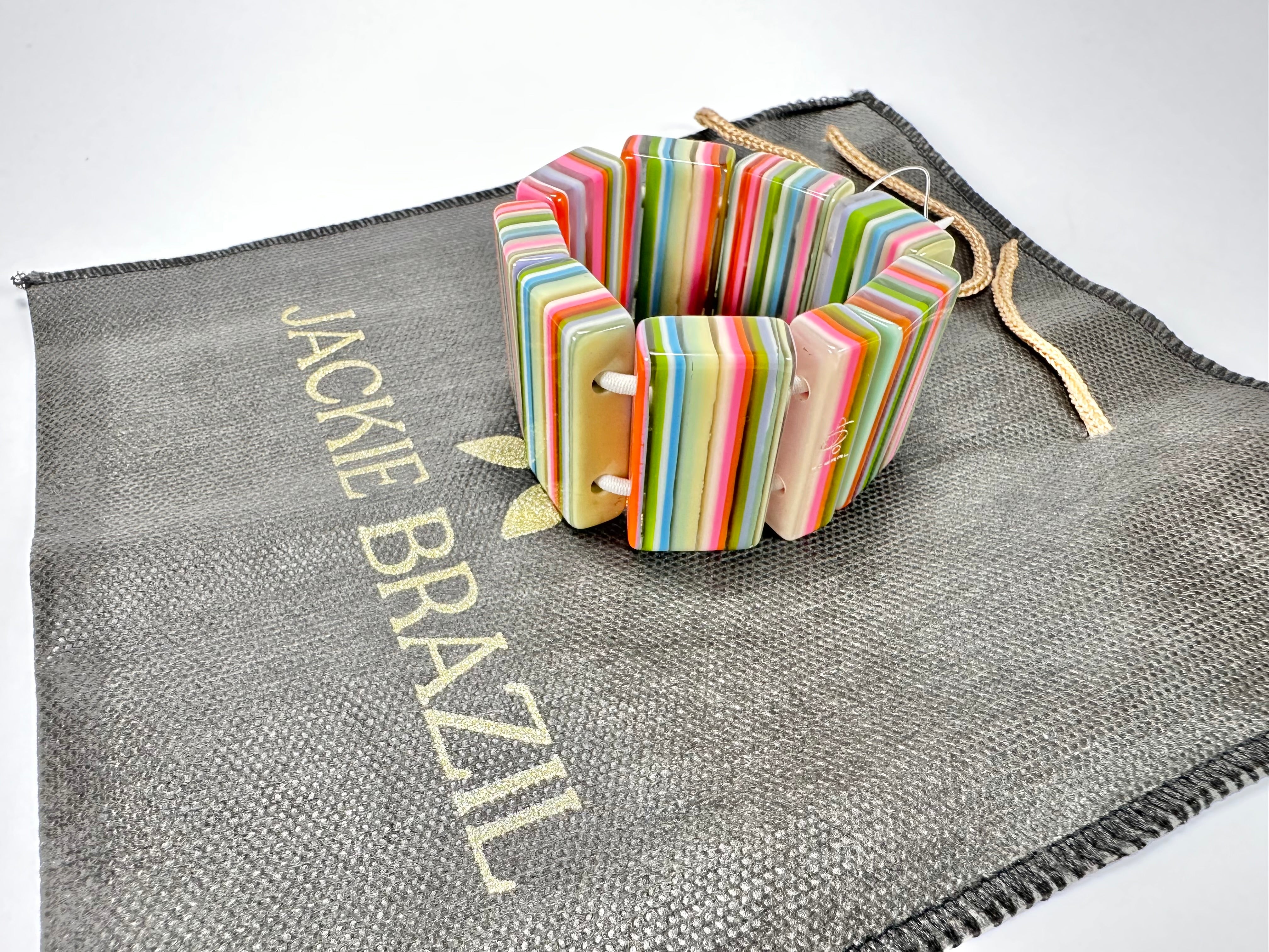 Jackie Brazil "Pop Art" Liquorice Spring Mix 8 Squares Elasticated Bracelet ( B0376 )