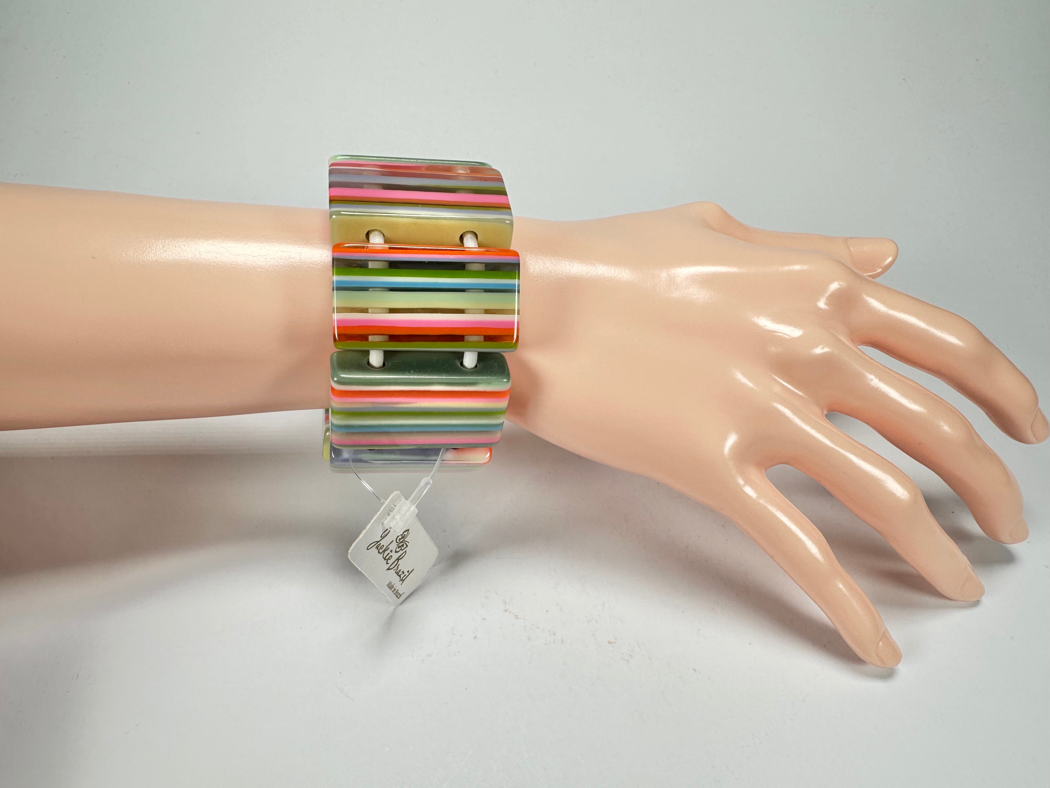 Jackie Brazil "Pop Art" Liquorice Spring Mix 8 Squares Elasticated Bracelet ( B0376 )