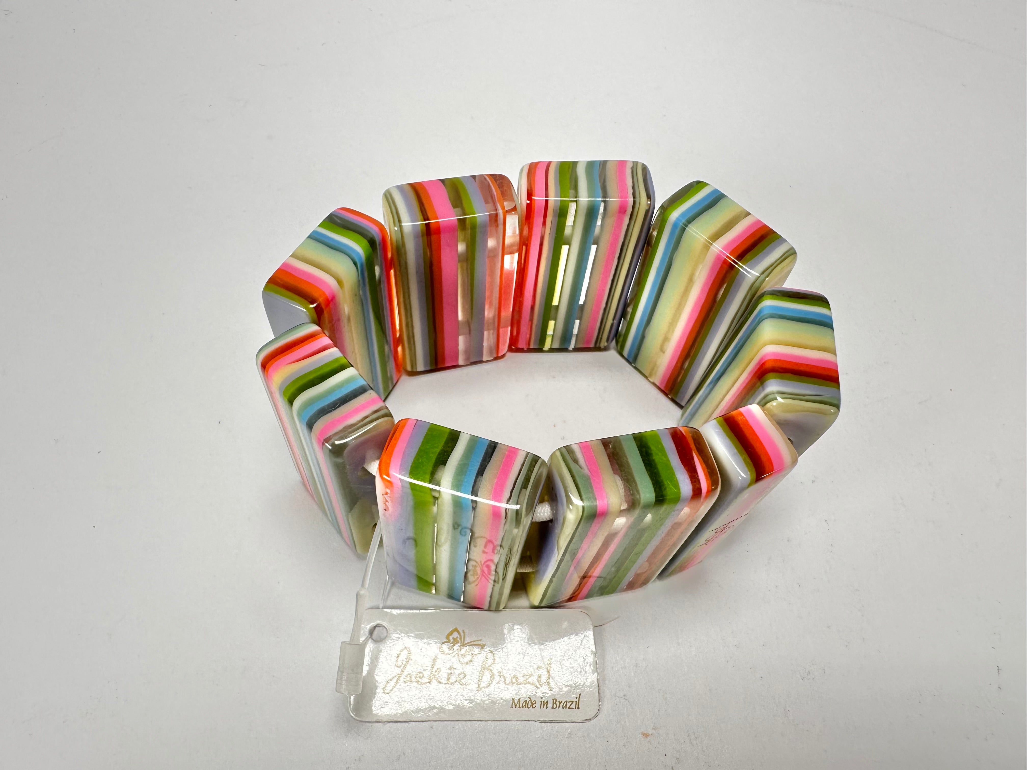 Jackie Brazil "Pop Art" Liquorice Spring Mix 8 Squares Elasticated Bracelet ( B0376 )
