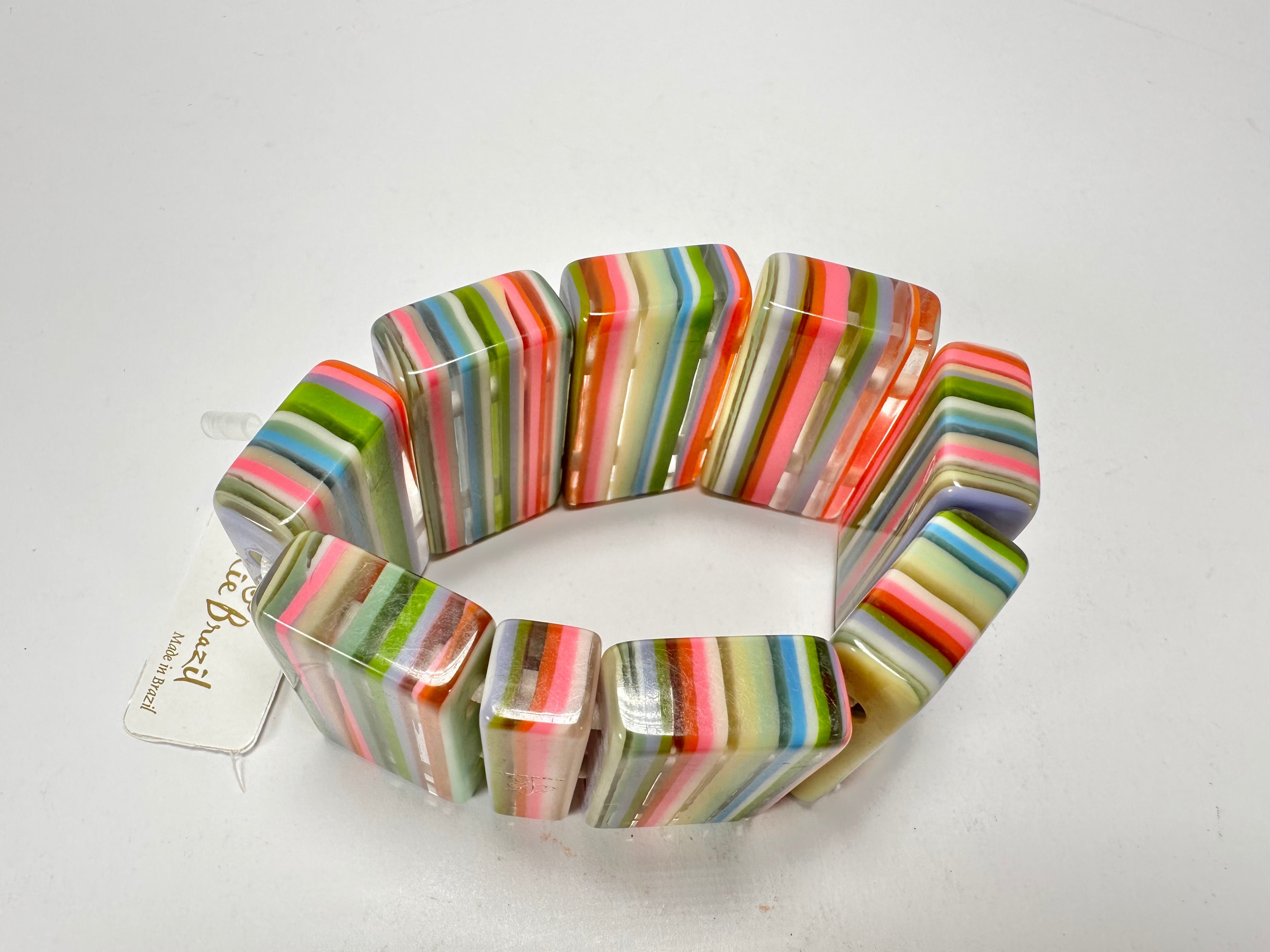 Jackie Brazil "Pop Art" Liquorice Spring Mix 8 Squares Elasticated Bracelet ( B0376 )