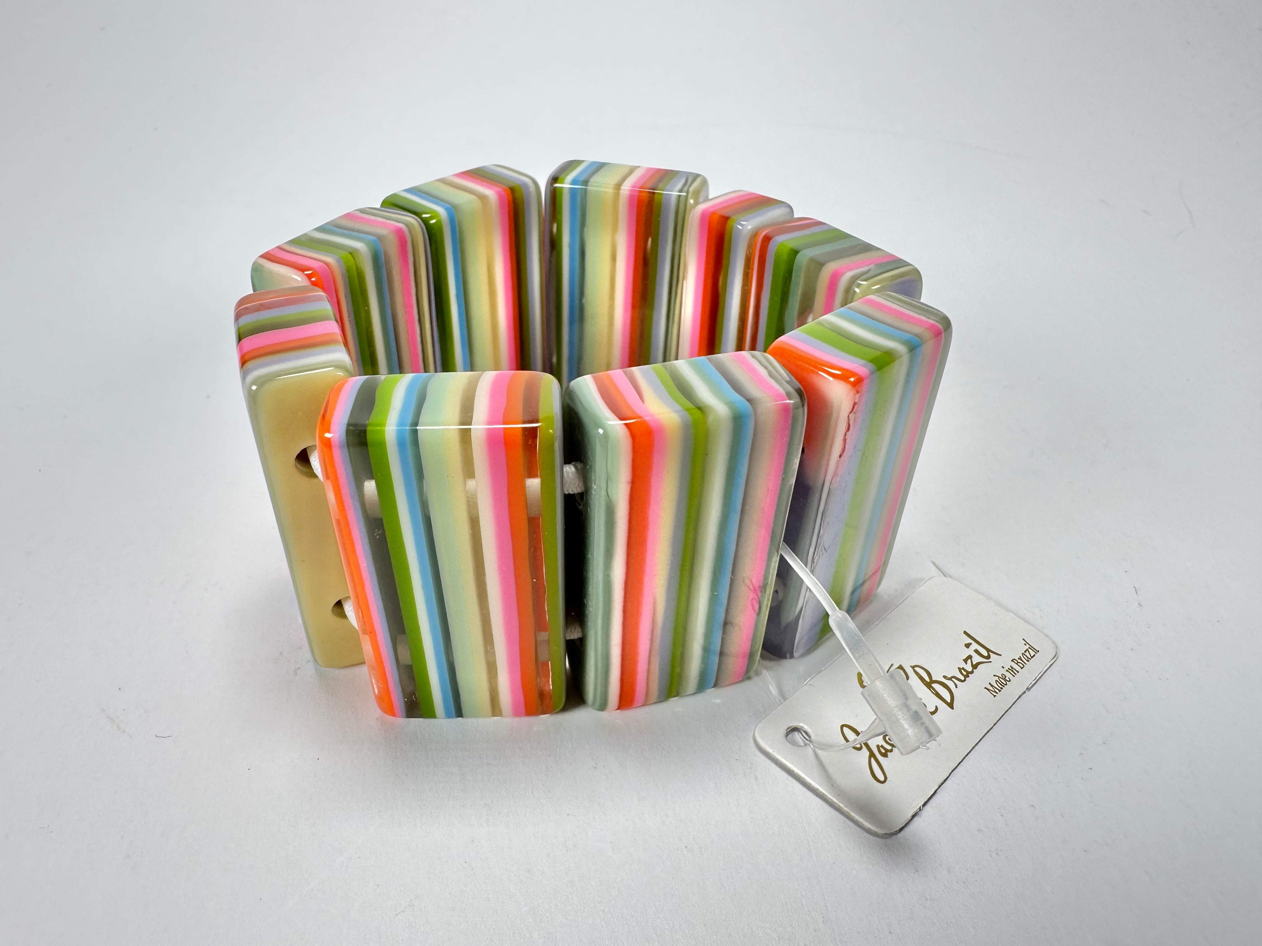 Jackie Brazil "Pop Art" Liquorice Spring Mix 8 Squares Elasticated Bracelet ( B0376 )